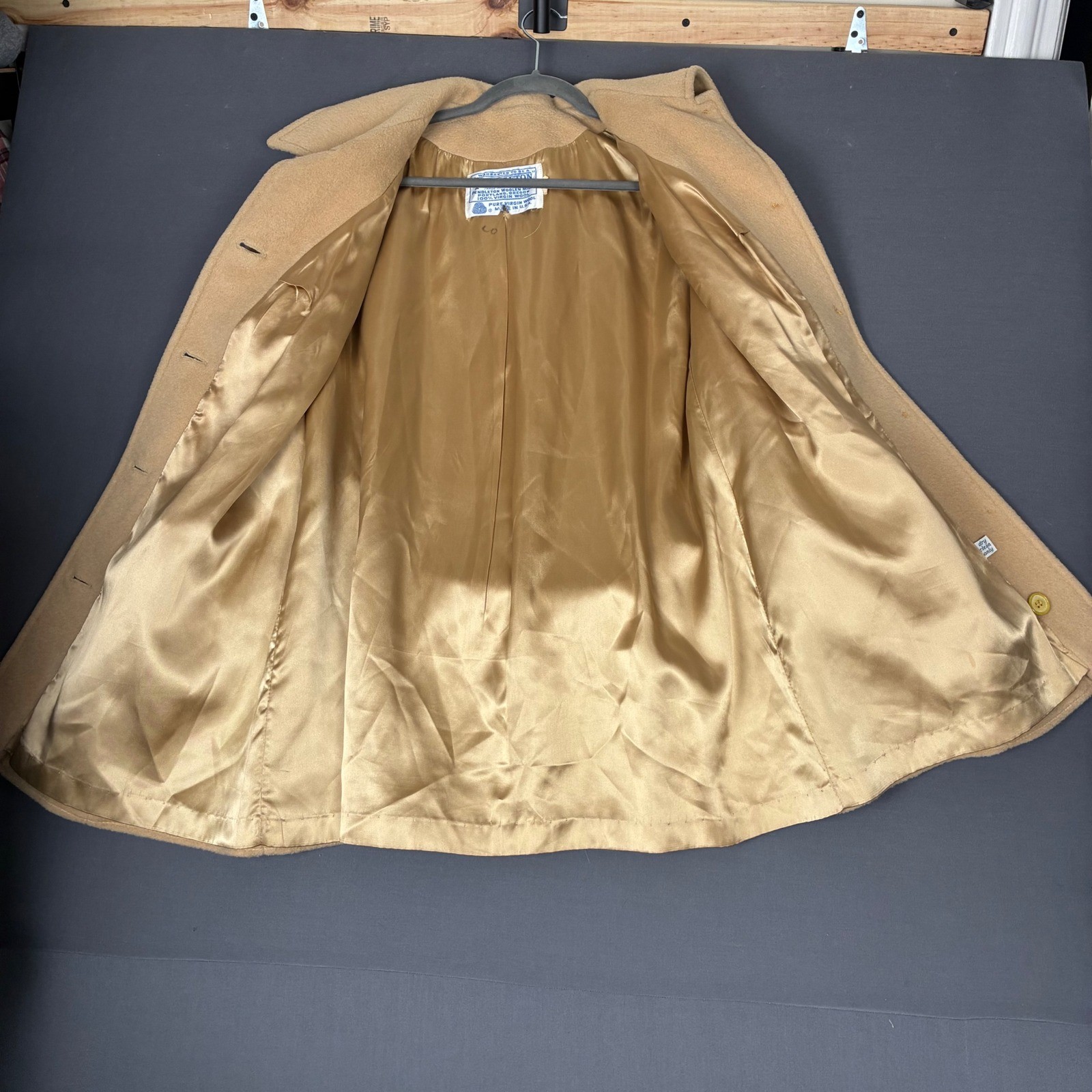Vintage 70s Pendleton 100% Pure Wool Tan Car Coat Belted Waist Size Medium
