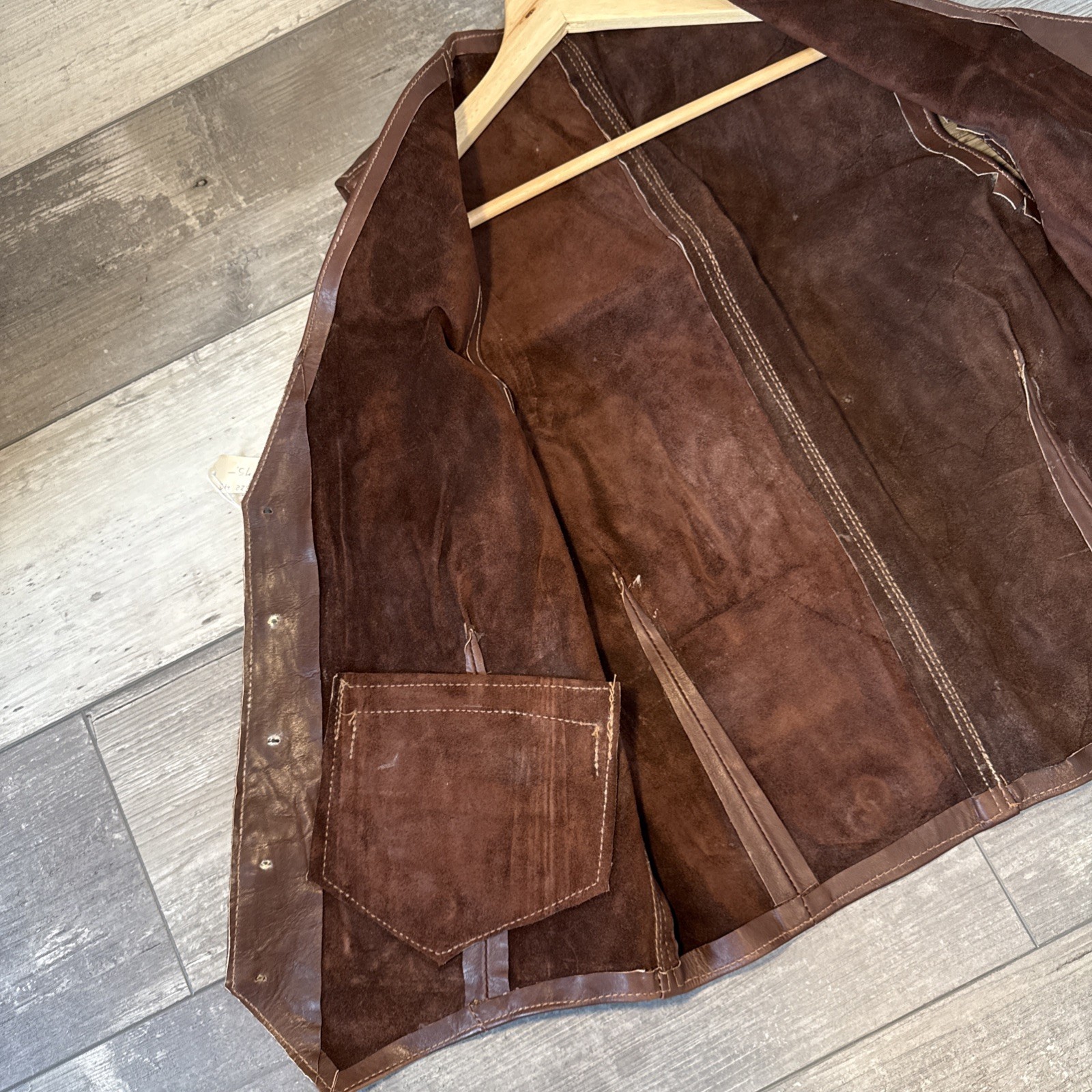 Vintage Brown Genuine Leather Vest Size 42 Sleeveless Western Button Front