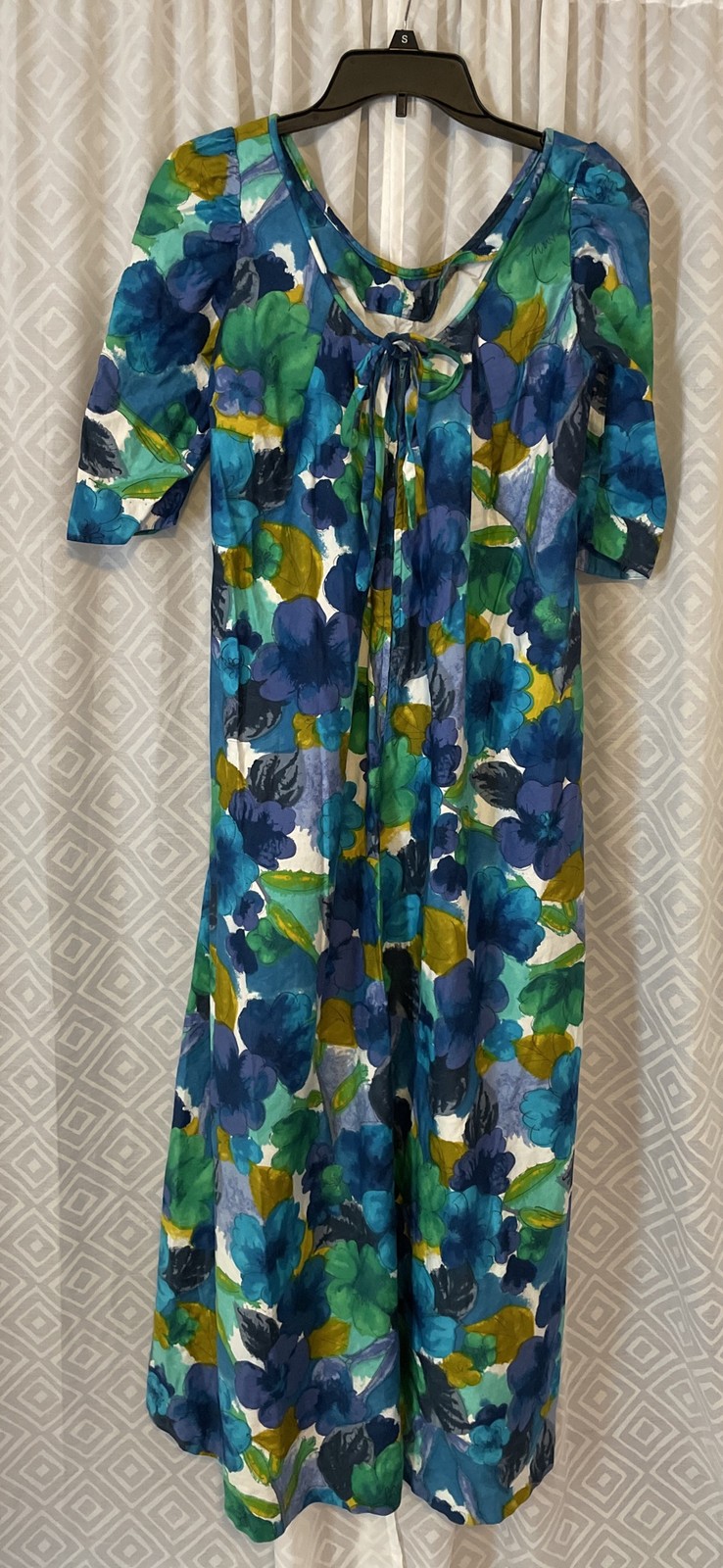 Vintage Kamehameha Hawaiian Dress Size Small Blue Floral Print