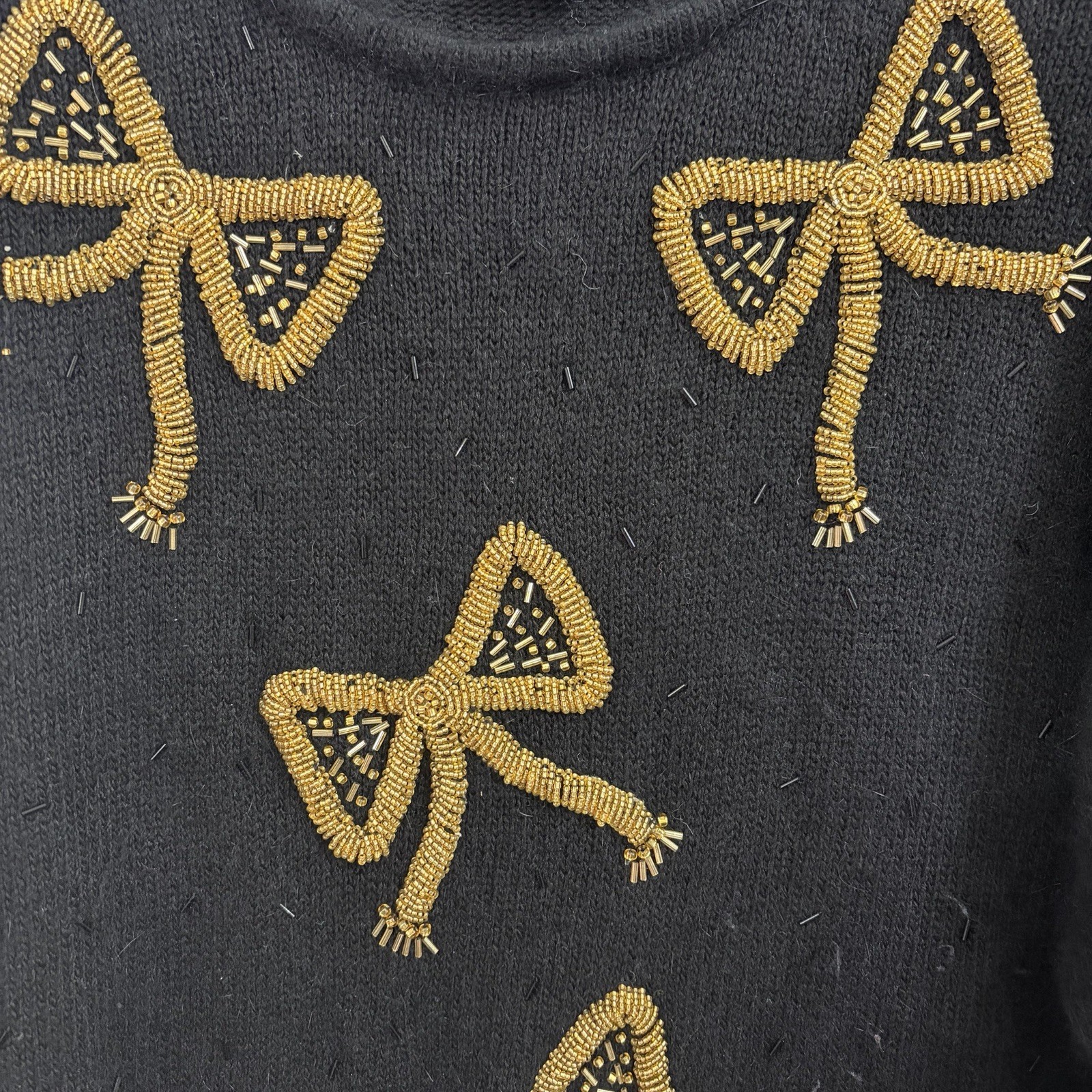 90’s Sweater IB Diffusion Gold Bows Women’s Size XL Silk Lambs wool Rabbit Hair