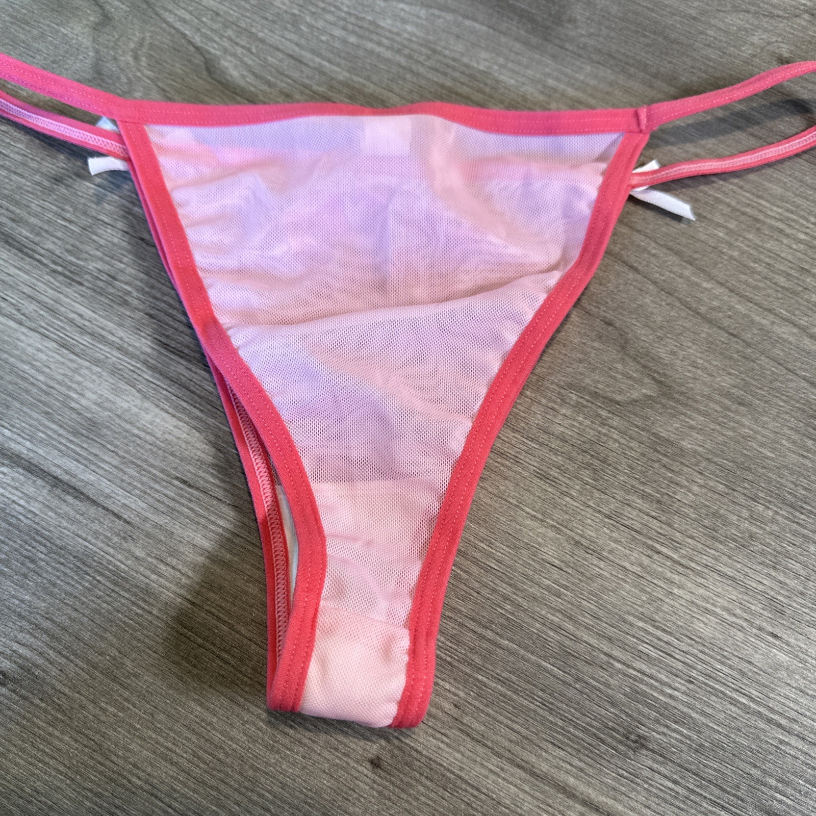 Vtg Kawaii Cute Baby Bows Mesh String Bikini Cheeky Panties Pink Rainbow L