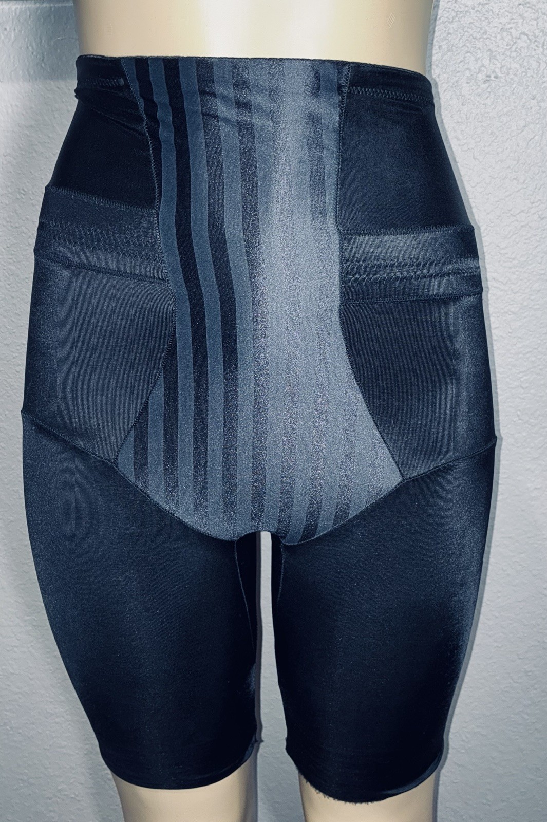 Vtg Blk Nylon Spandex Hi Waist Long Leg Girdle Panty M