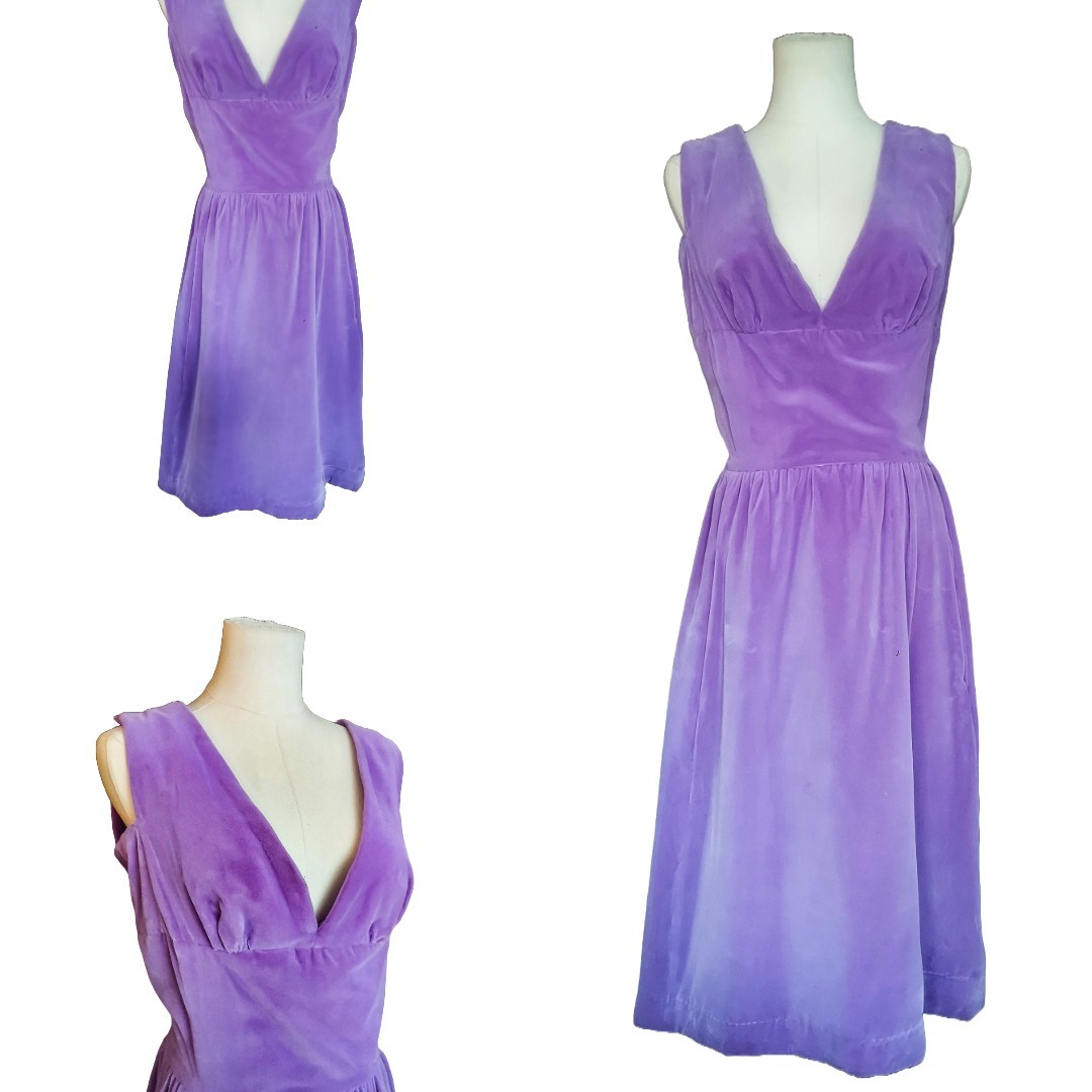 Vintage 1960s lavender velvet cocktail Marilyn Monroe Bombshell Pinup dress