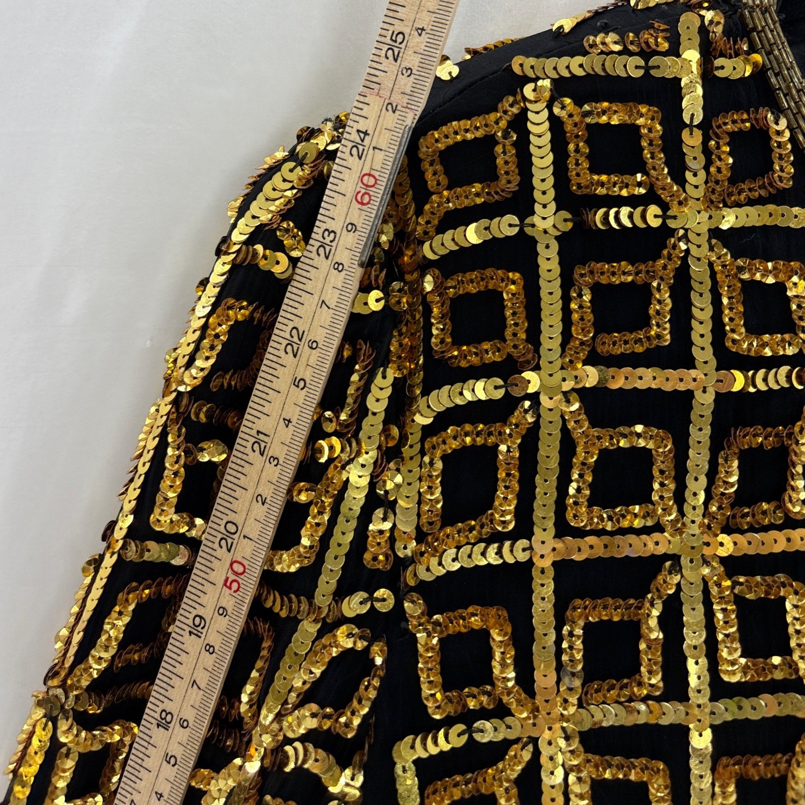 CARINA Vintage Sequin Beaded Jacket Blazer Women’s Medium Black Gold Geometric