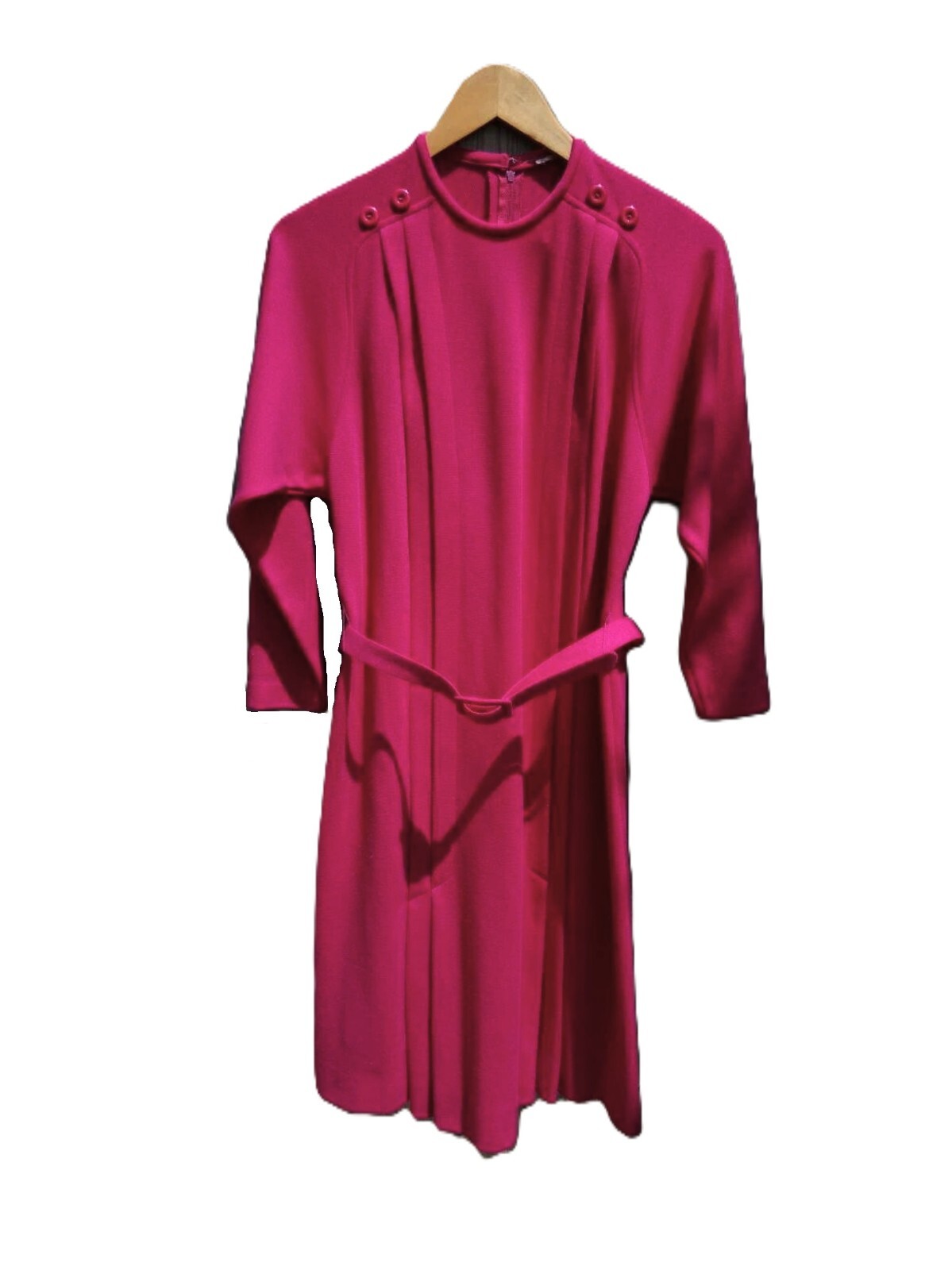 Vintage Pink Dress 1980s Polyester Knit Long Sleeves Medium 40″ Bust