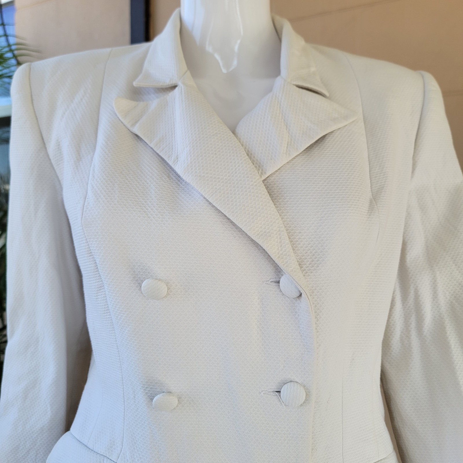 Vintage 80s Ivory White Career Blazer Jacket Double Breasted Women Size S