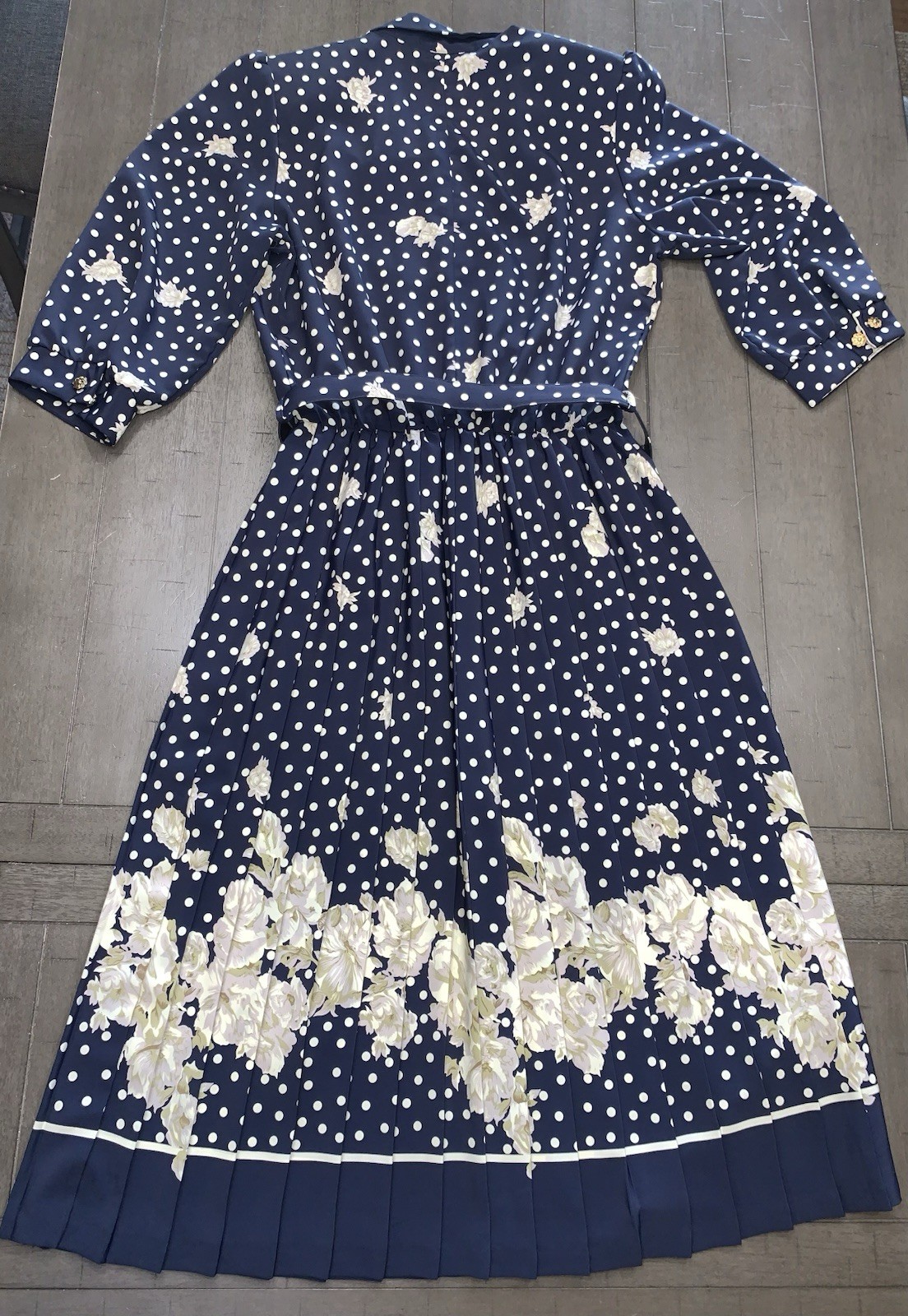 B7 80s SZ 12 BRELI ORIGINALS SILKY BELTED DRESS NAVY FLORAL PAD SHOULDER PLEATED