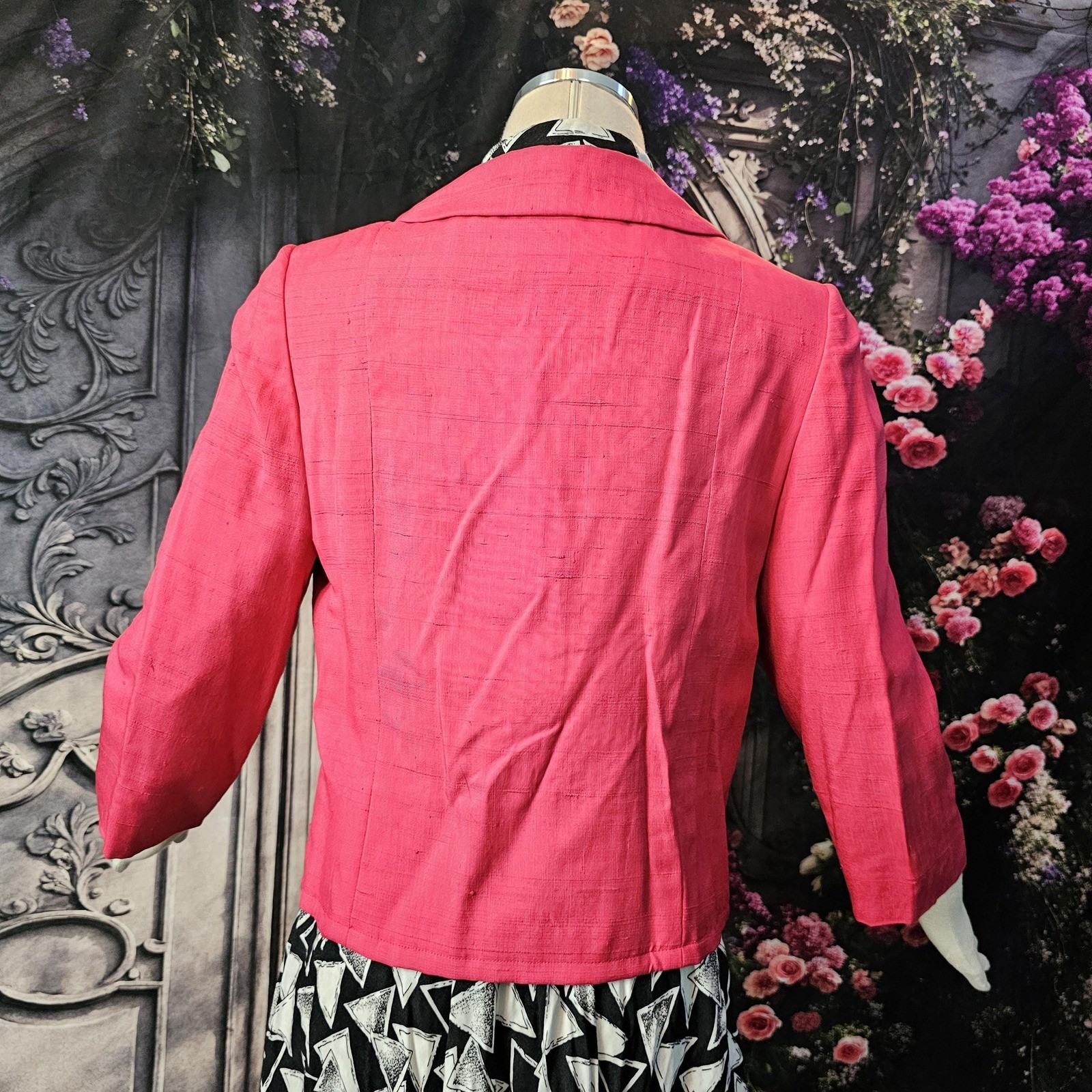 Vintage 1960’s Jacket Bright Pink Half Sleeve Beaded Buttons Blazer Barbie