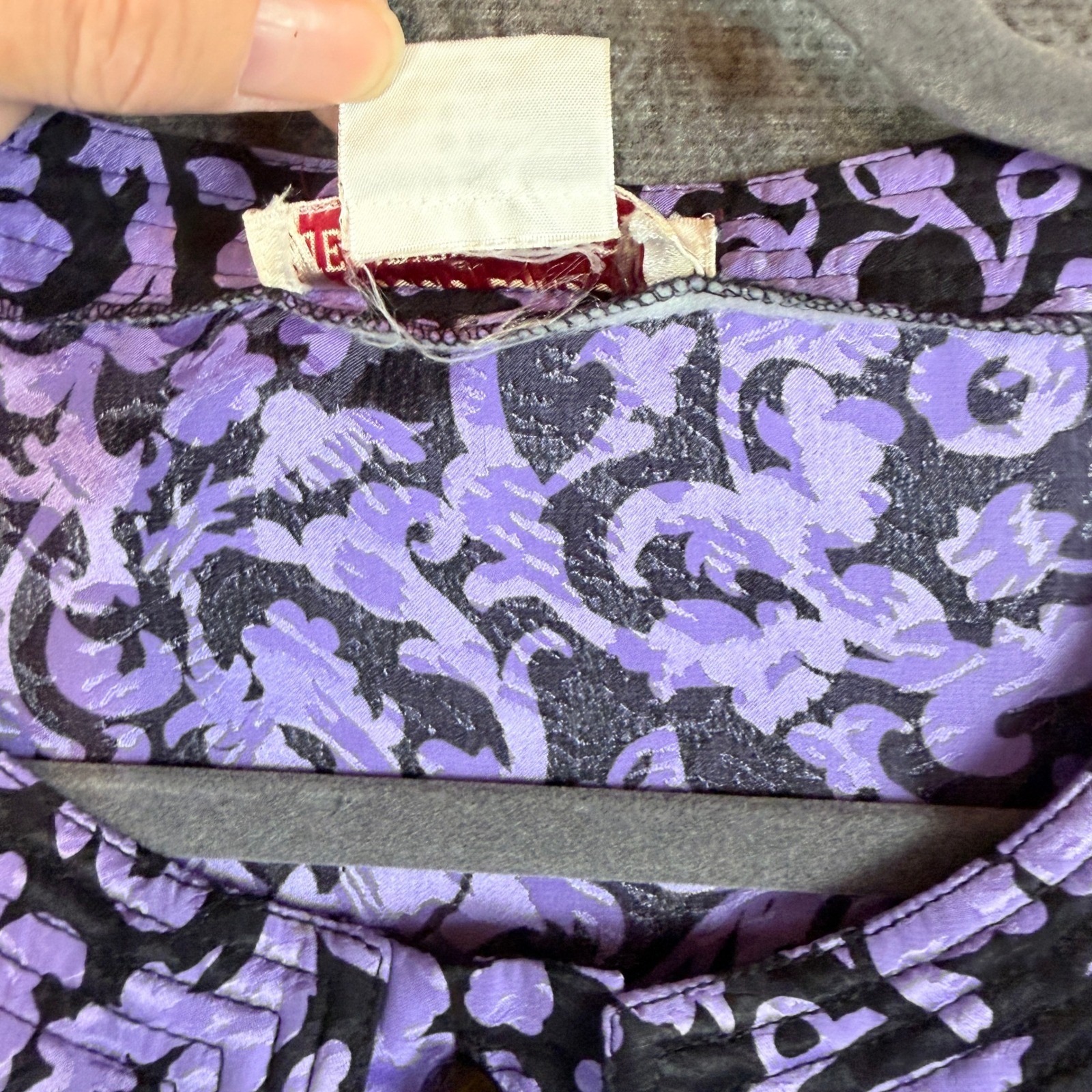 Maggy London Silk Peplum Blouse Vintage 1980s Jeannenen Booher Purple Black 4361