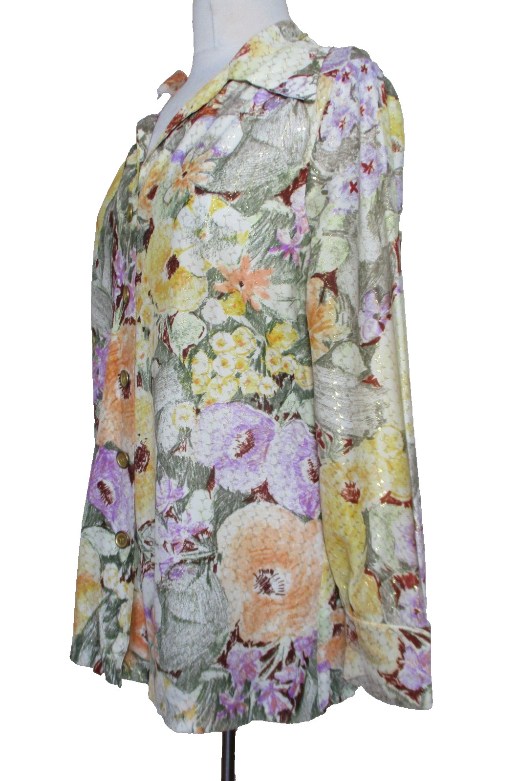 Vintage 70s Peggy Lou California Floral Print Top Button Up Blouse M/L Women