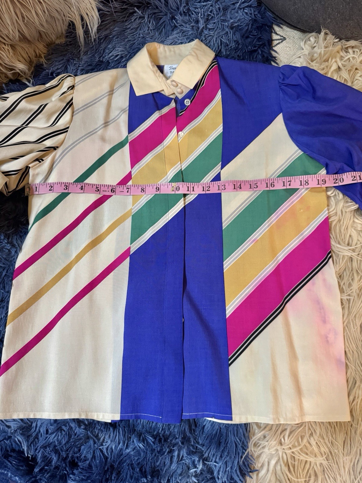 Vtg Francesca Damon Starington Silk Wool Puff Sleeve Blouse Shirt Wide Cuff XS S