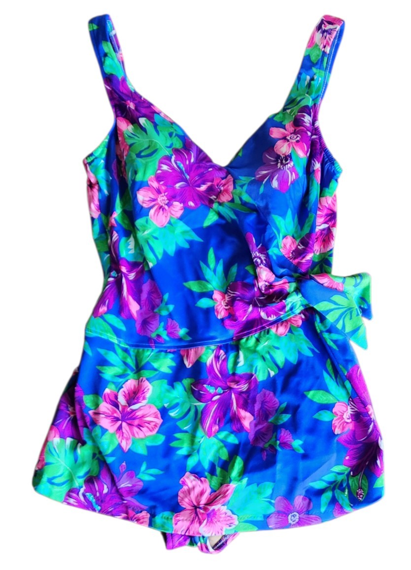 Vintage Floral Bathing Suit W Skirt Blue Purple And Green Maxine Of Hollywood?