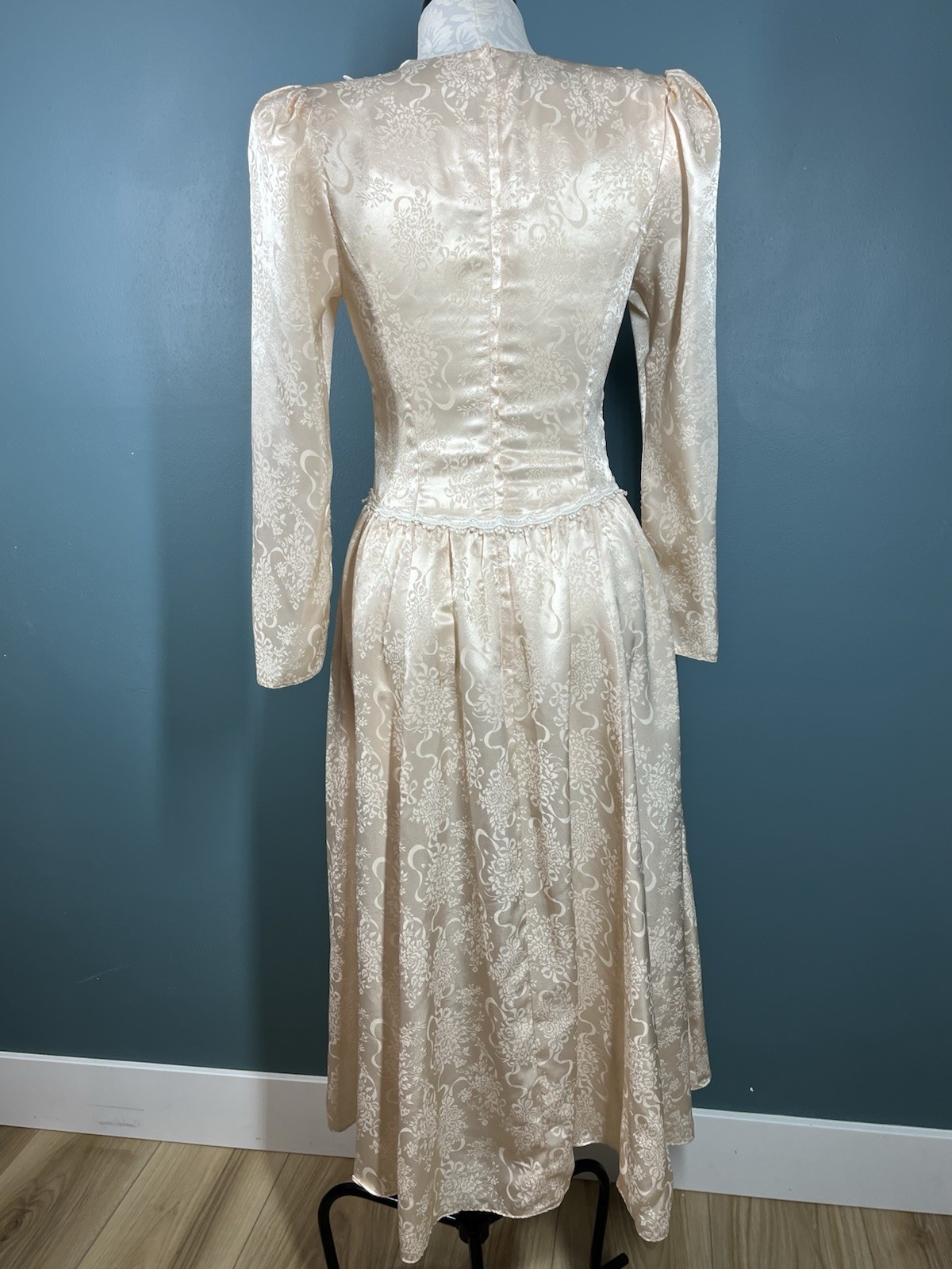 Vintage Scott McClintock Victorian Brocade Dress Peach Glitter Cottage Core Sz 4