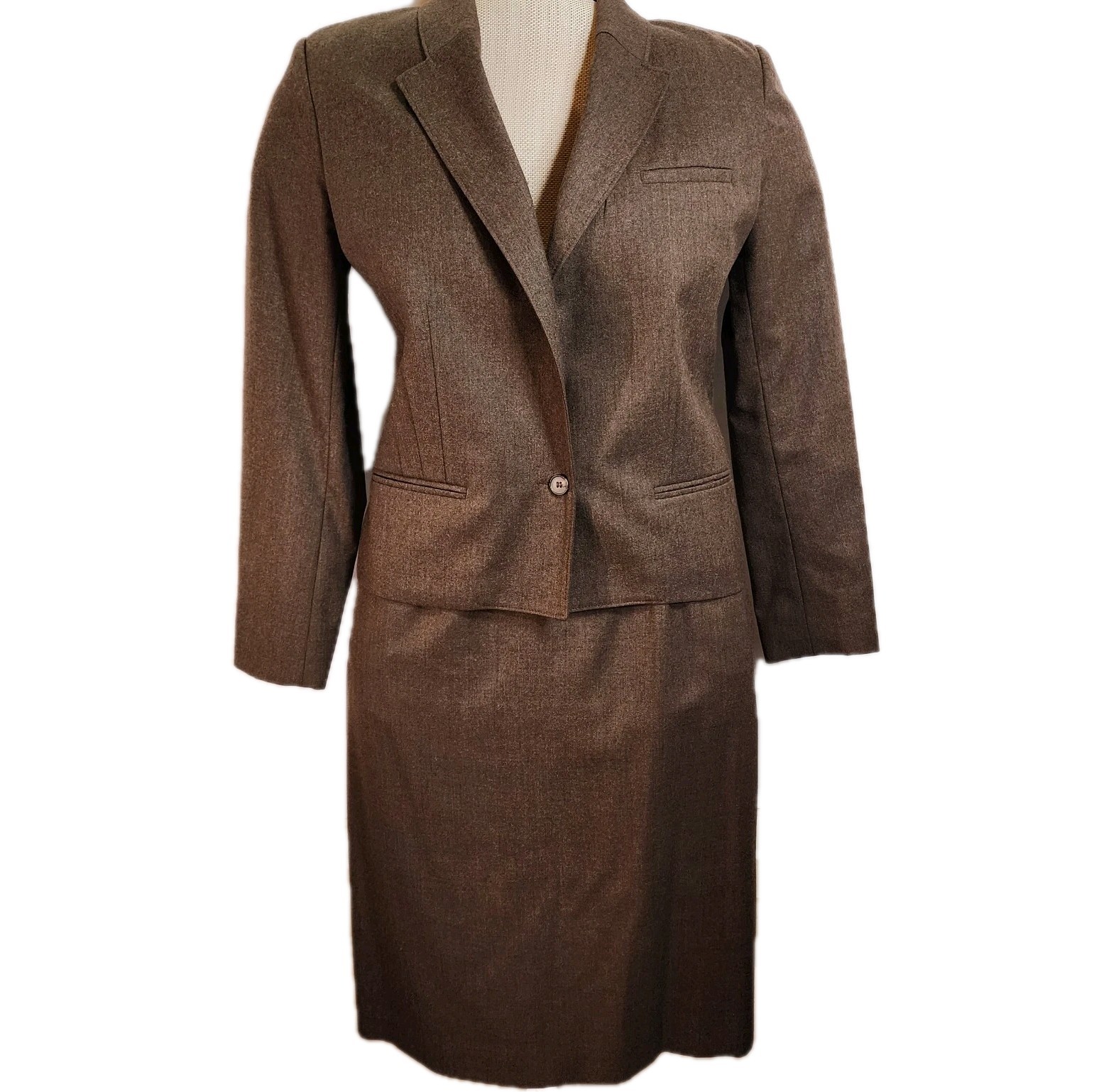 VTG Ferncroft Skirt Suit 13/14 Worsted Wool Pockets Brown Office Wear Classic