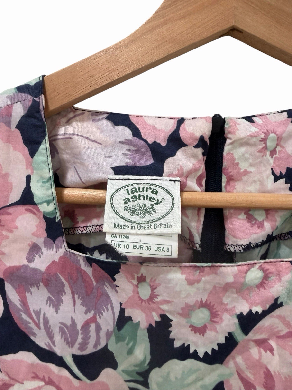 Laura Ashley Vintage Floral Pastel Roses Midi Dress UK 10 US 8 Pink Cottagecore