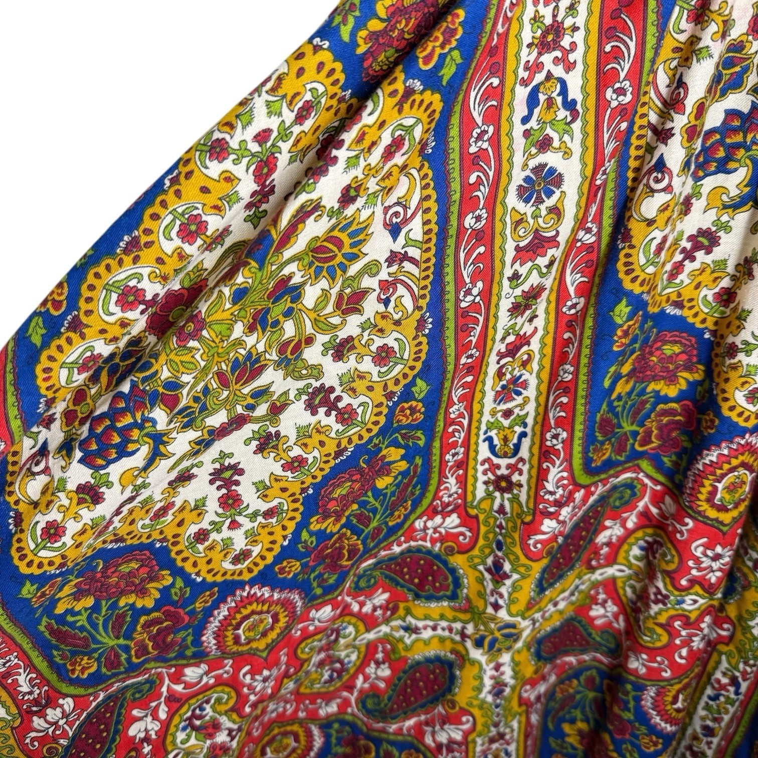 Vintage 70s Denise L I Magnin Boho Smocked Paisley Floral Maxi Dress M/L Size 13