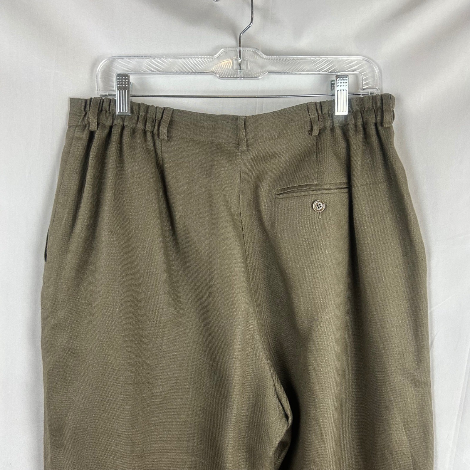 Talbots Vintage 90s Irish Linen Trousers Olive Green Pleated Pants 12 Petite