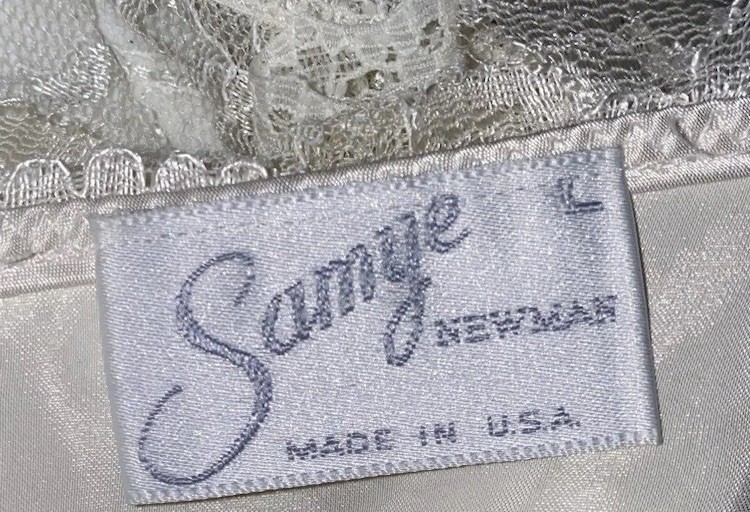 VTG Samye Newman Sz L Victorian Ivory Ruffled Teddy Satin Sheer Kawaii Lingerie