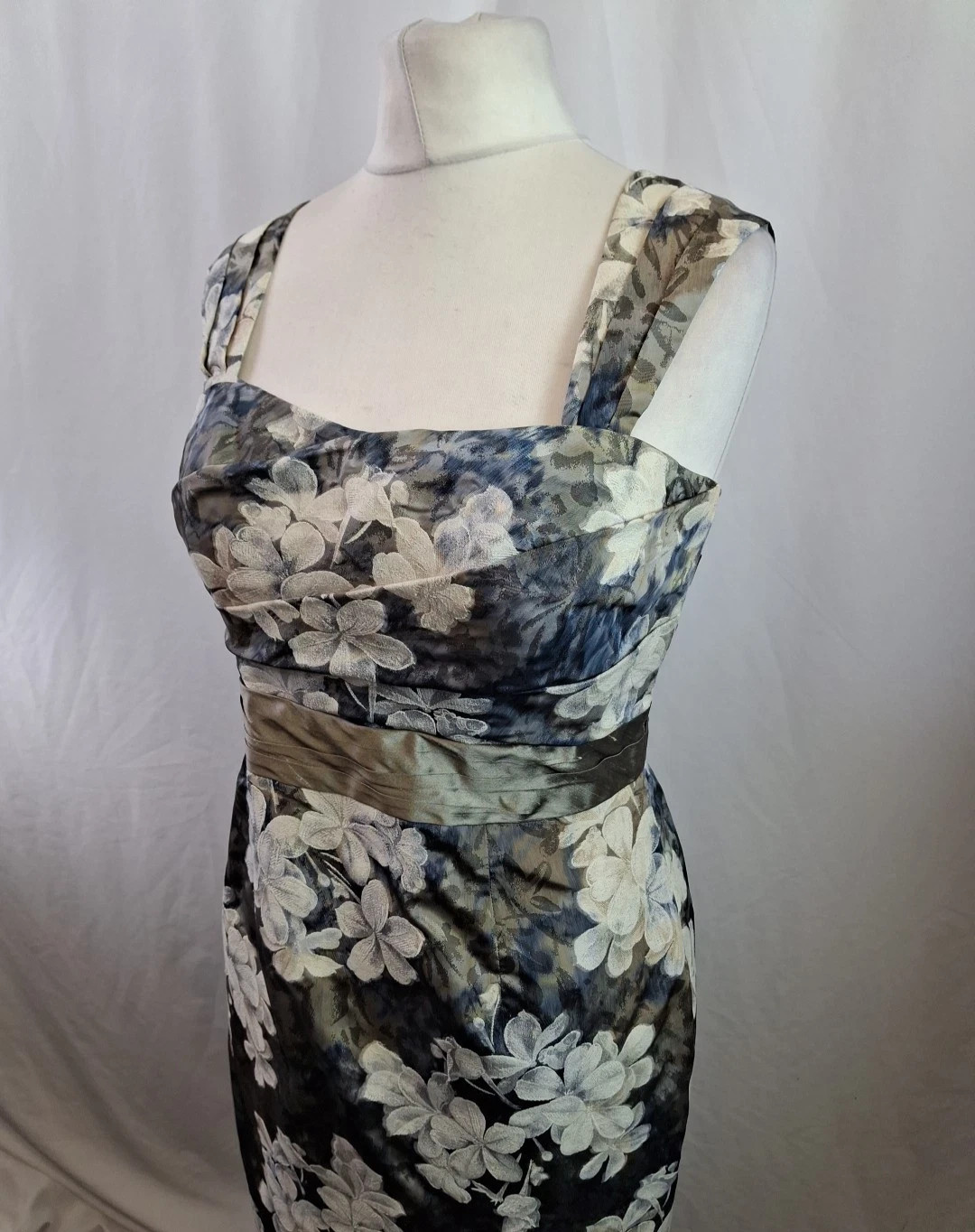 John Charles MOTB Silk Dress & Jacket Suit Grey Blue Ivory Women’s Size 10