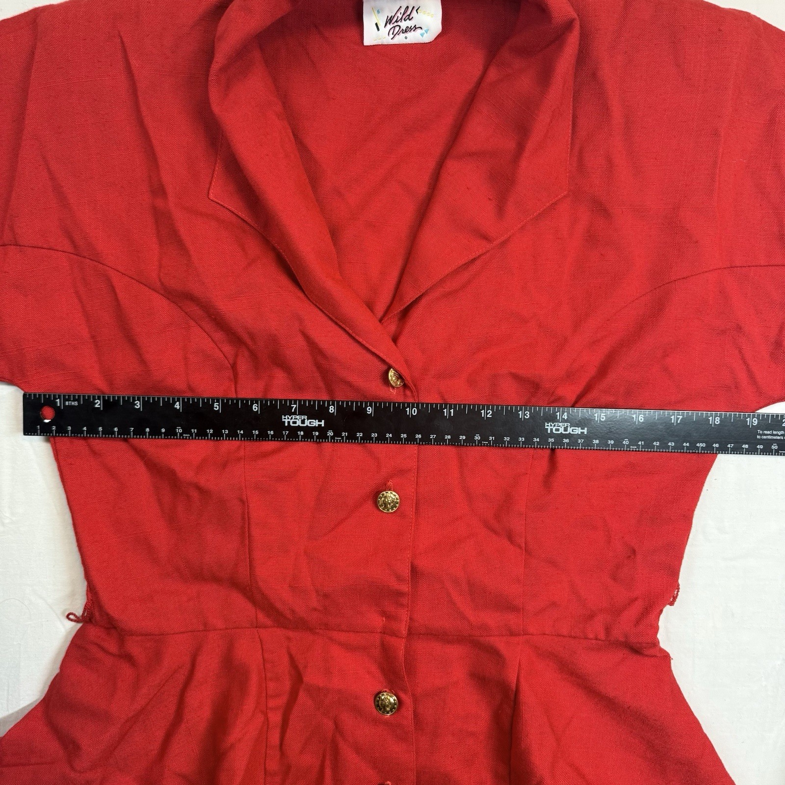 Vintage Wild Party Red Peplum Dress Gold Buttons Cocktail Officewear Sz 11/12