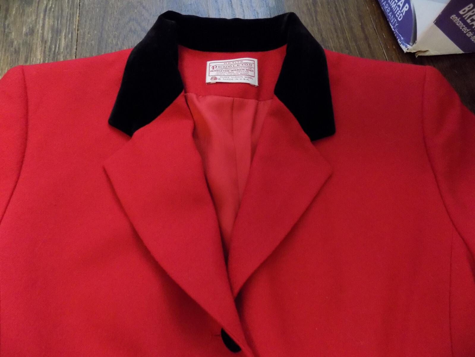 Vtg Riding Jacket Blazer Pendleton Classic Red Black Velvet Collar USA 12 Wool