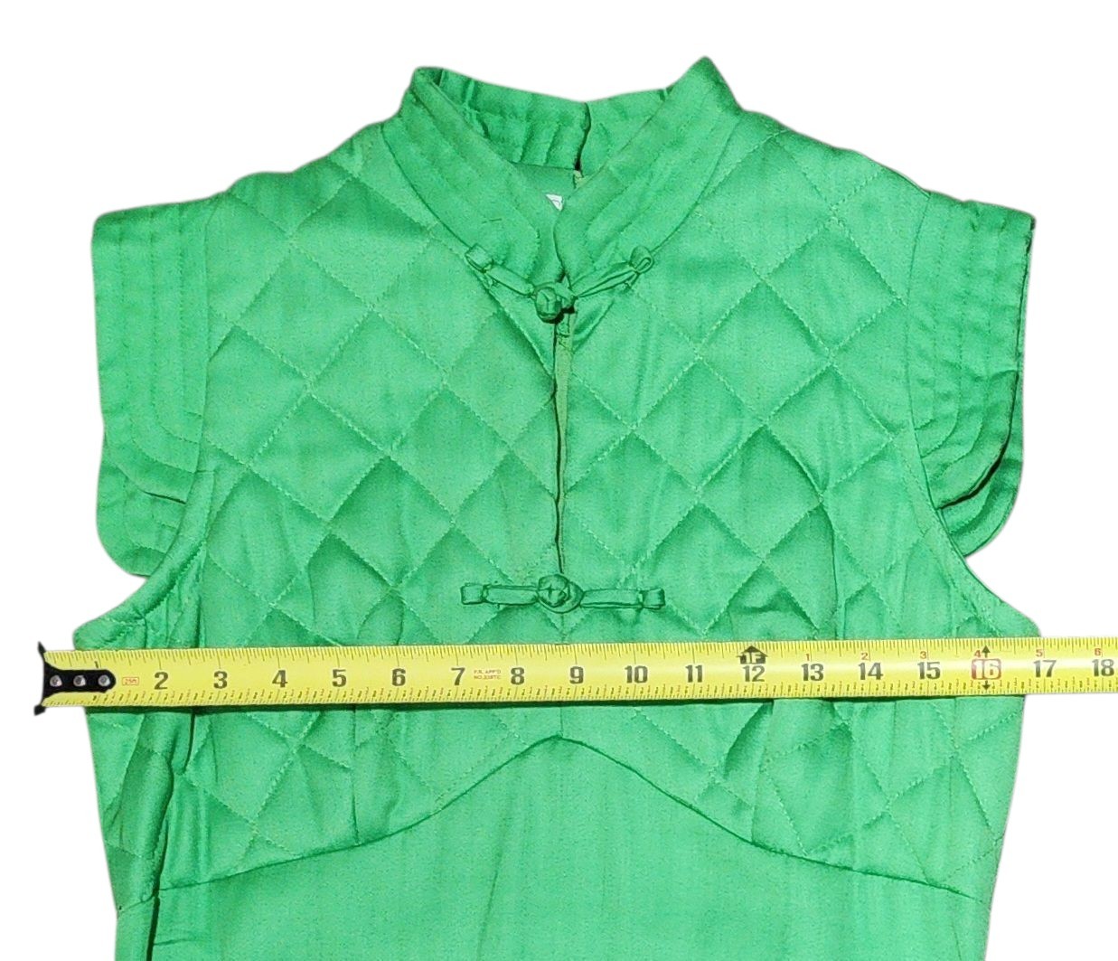 Vintage Miss K by Alfred Shaheen Green Quilted Mandarin Collar Maxi Dress