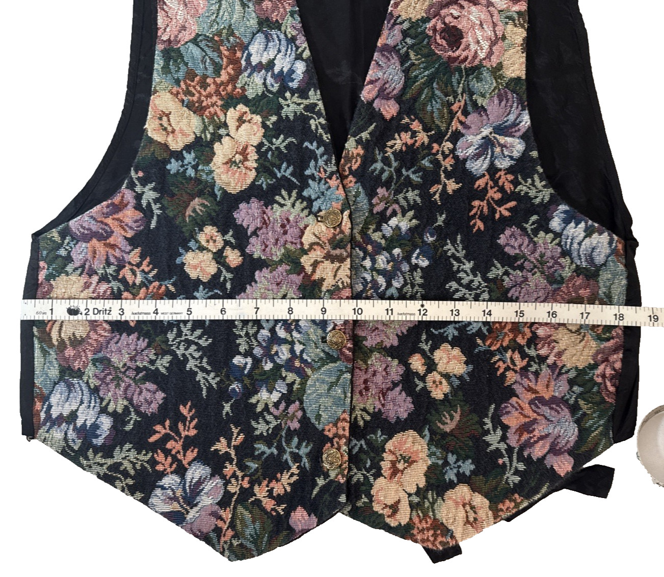 Vintage 90s Woven Floral Multicolor Vest with Black Back and Lining Size M