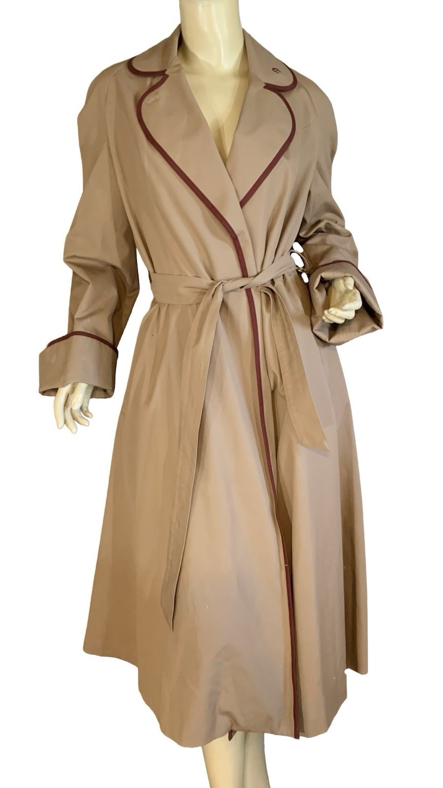 ETIENNE AIGNER VINTAGE 1970’S BROWN & BURGUNDY TRENCH COAT SZ 10