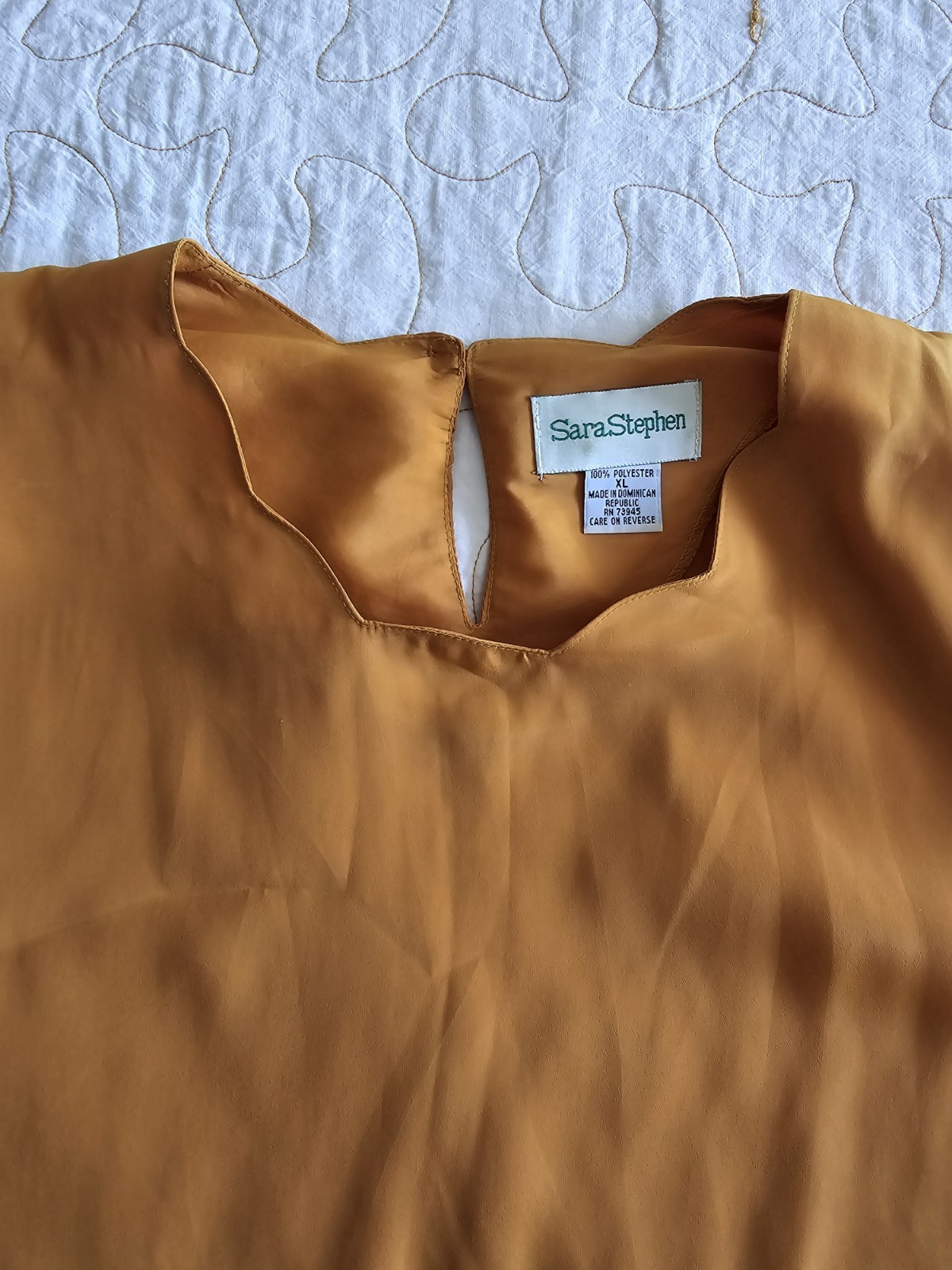 Vintage 80s 90s Short Sleeve Mustard Yellow Blouse Womens XL Scalloped Sleeves