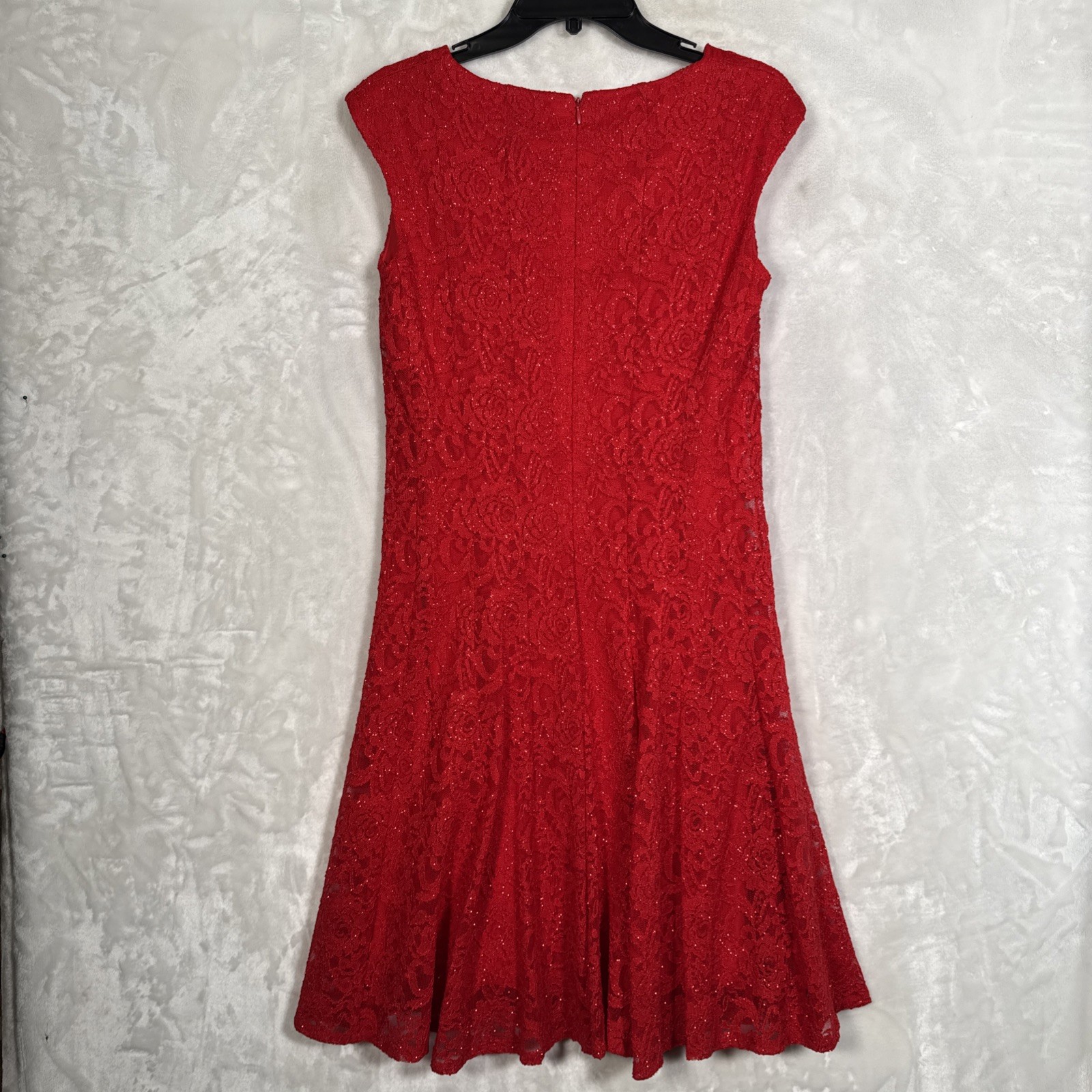 Sz 6 LESLIE FAY Red Lace FIT & FLARE DRESS, Shimmery Sparkle