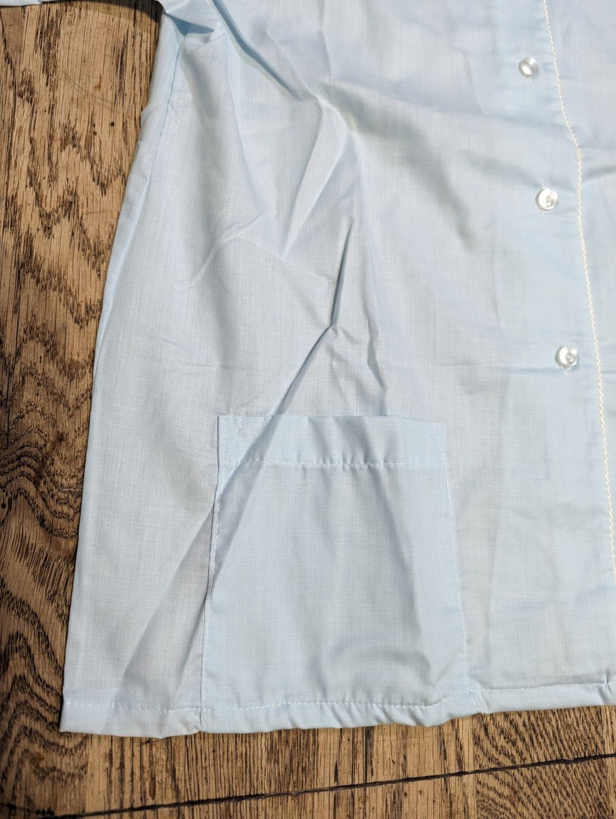 KATZ VTG 60s 70s Long Pajamas 2 Pc Retro Pale Blue Button Top Pants Sz 36 NWT