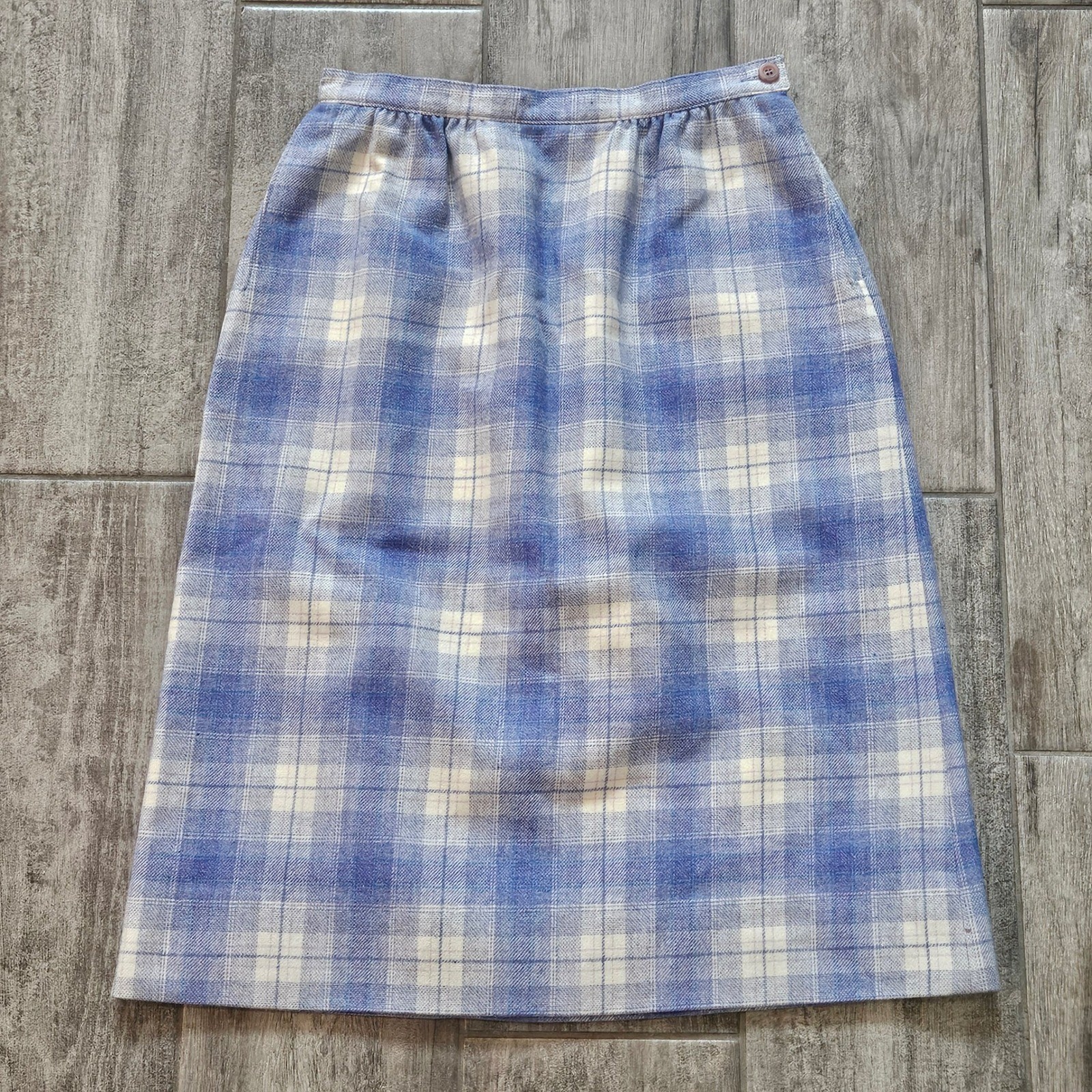 Pendleton Plaid Skirt Size 8 Vintage Blue Pure Virgin Wool Tartan Academia