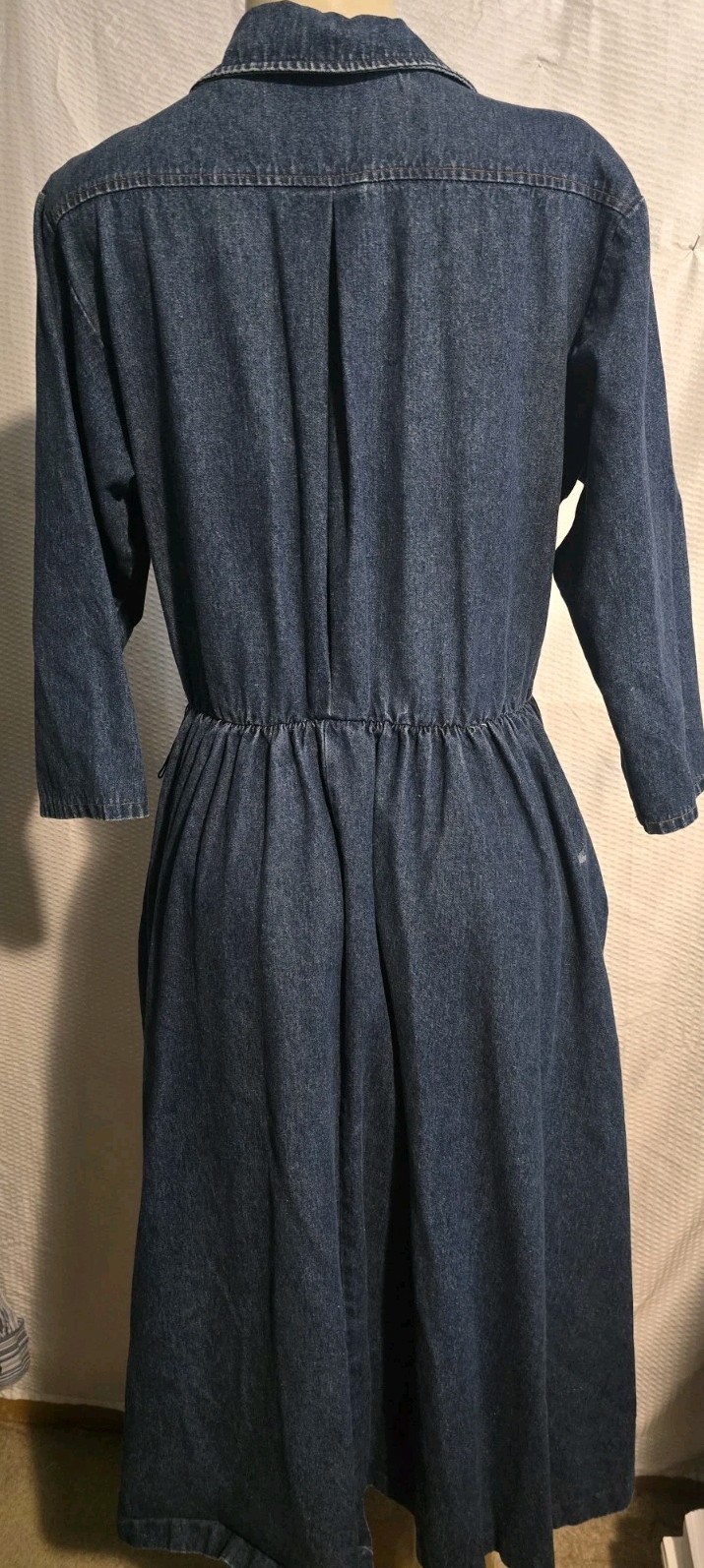 VTG 80s Long Denim Dress Western Style Snap Front 3/4 Sleeve Made USA Size M/L