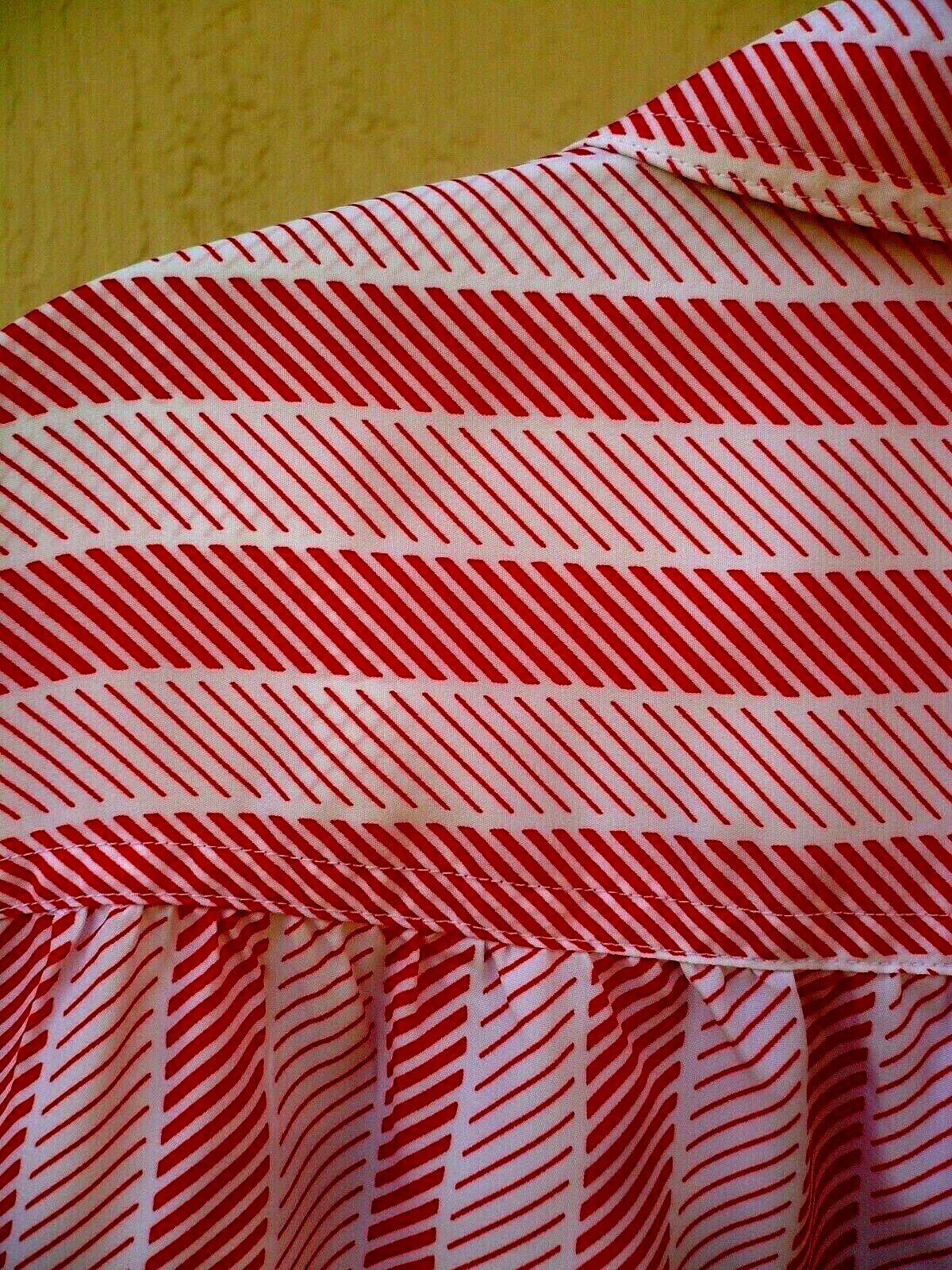 VTG 80S BLEYLE 1X PLUS RED XMAS CANDY CANE LOOK STRIPE SILKY SHORT SLEEVE BLOUSE