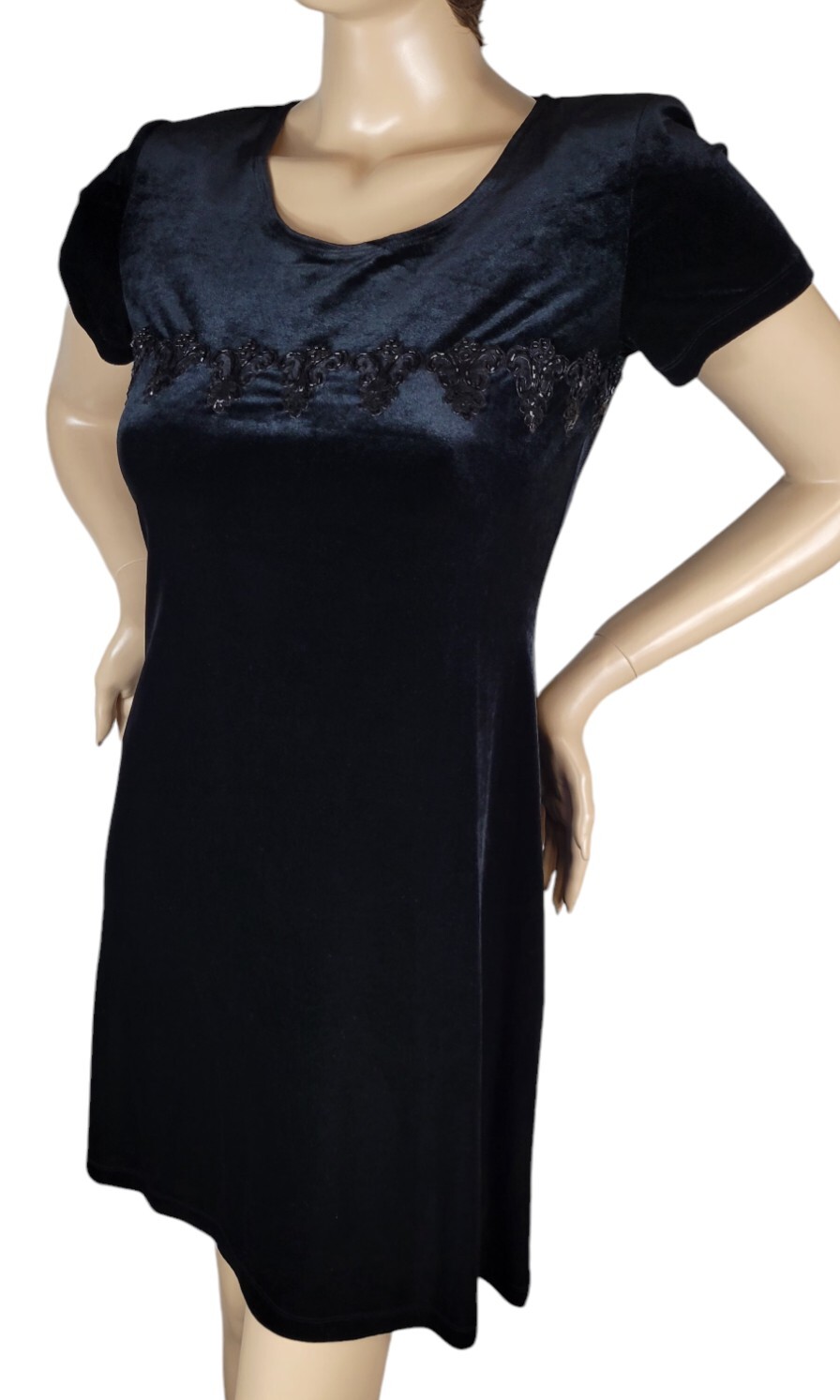 Vintage 90s John Roberts Black Velvet Velour Beaded Sequin Whimsigoth Dress 6