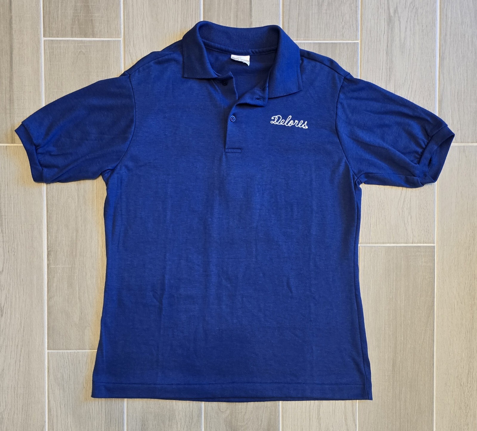 Vintage 70s King Louie Bowling Shirt Chain Stitch Embroidered Large Blue 500