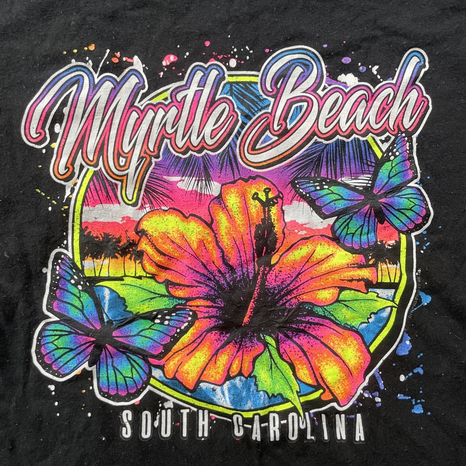 Vintage 90s Neon Myrtle Beach South Carolina T Shirt Adult XL Black 100% Cotton