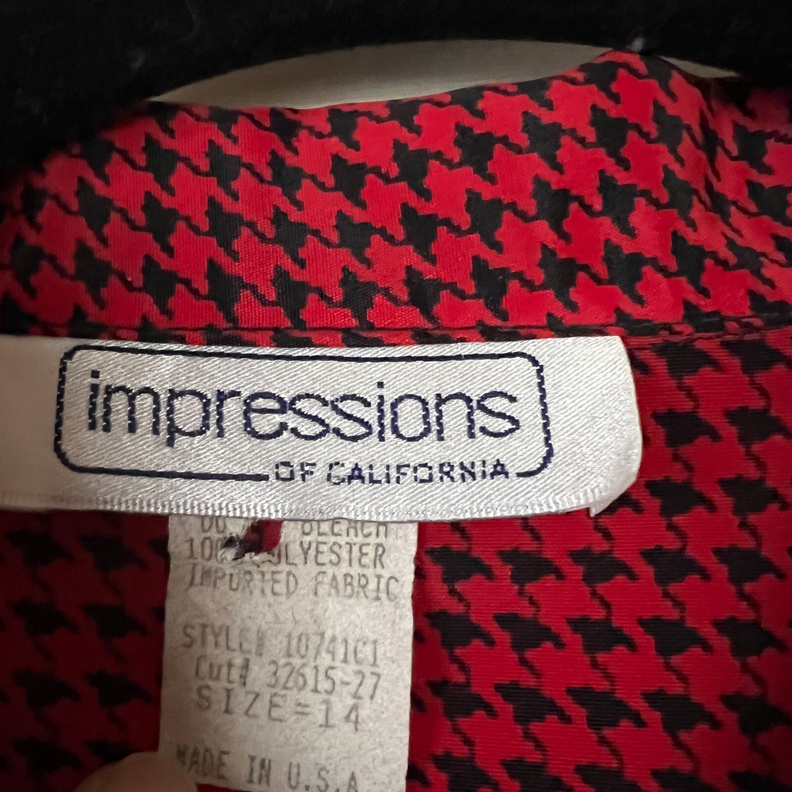 Impressions of California Vintage Red Black Pussy Bow Cravat Blouse sz 14