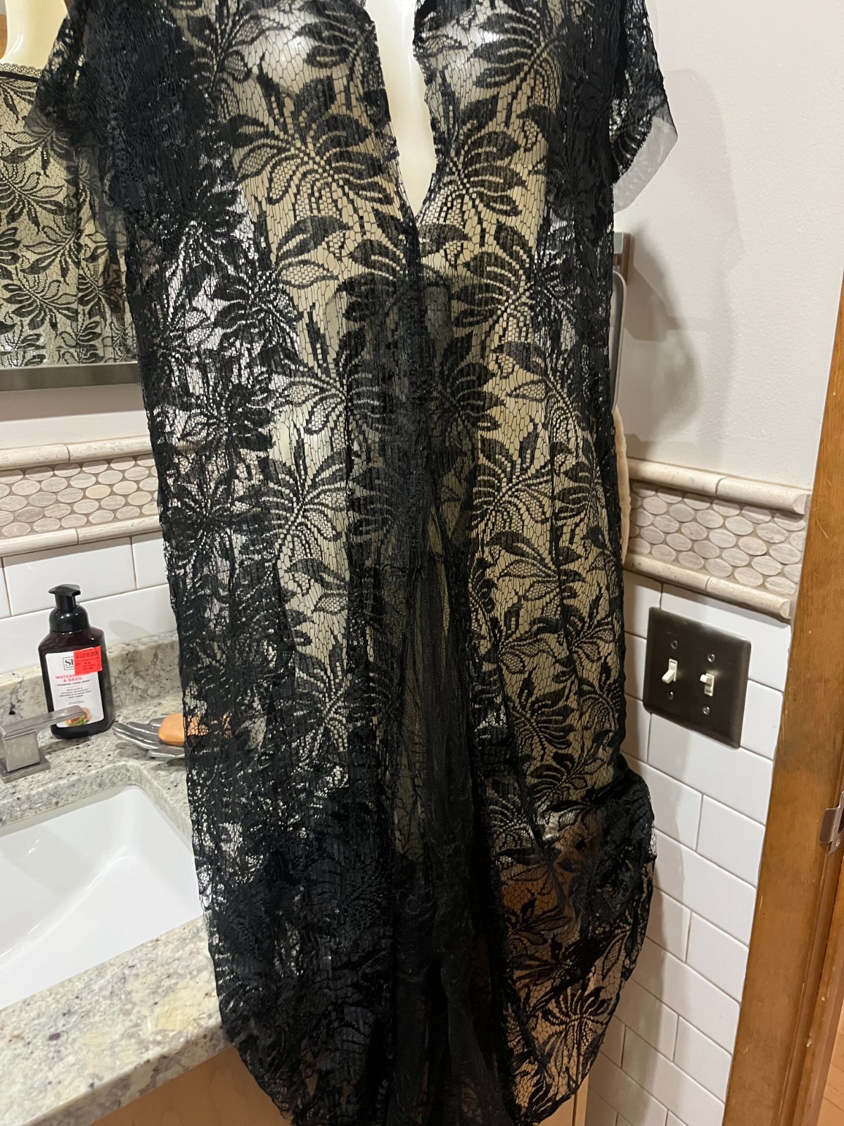 1920’sFlapper Black Vintage Lace Over Dress Acanthus Leaves Design Large
