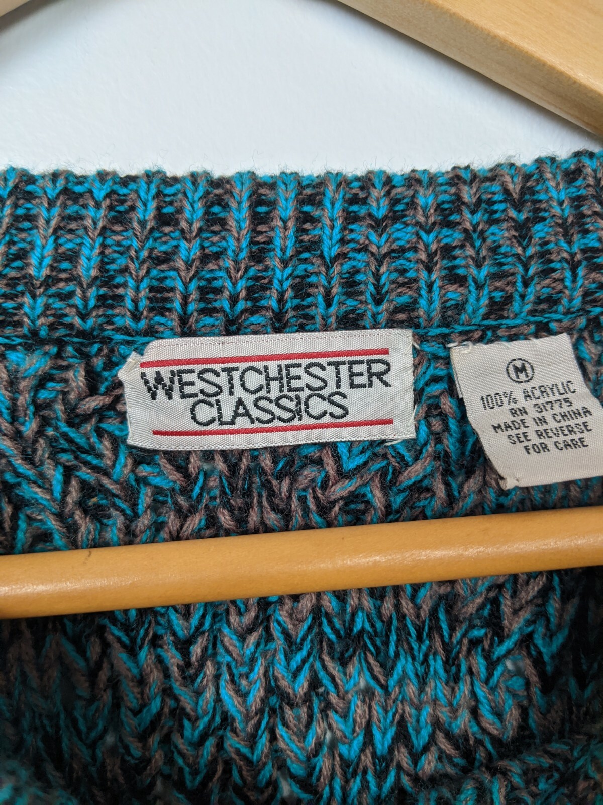 Vintage 80s 90s Chunky Knit Sweater Mens M Womens L Unique Teal Grey Tan