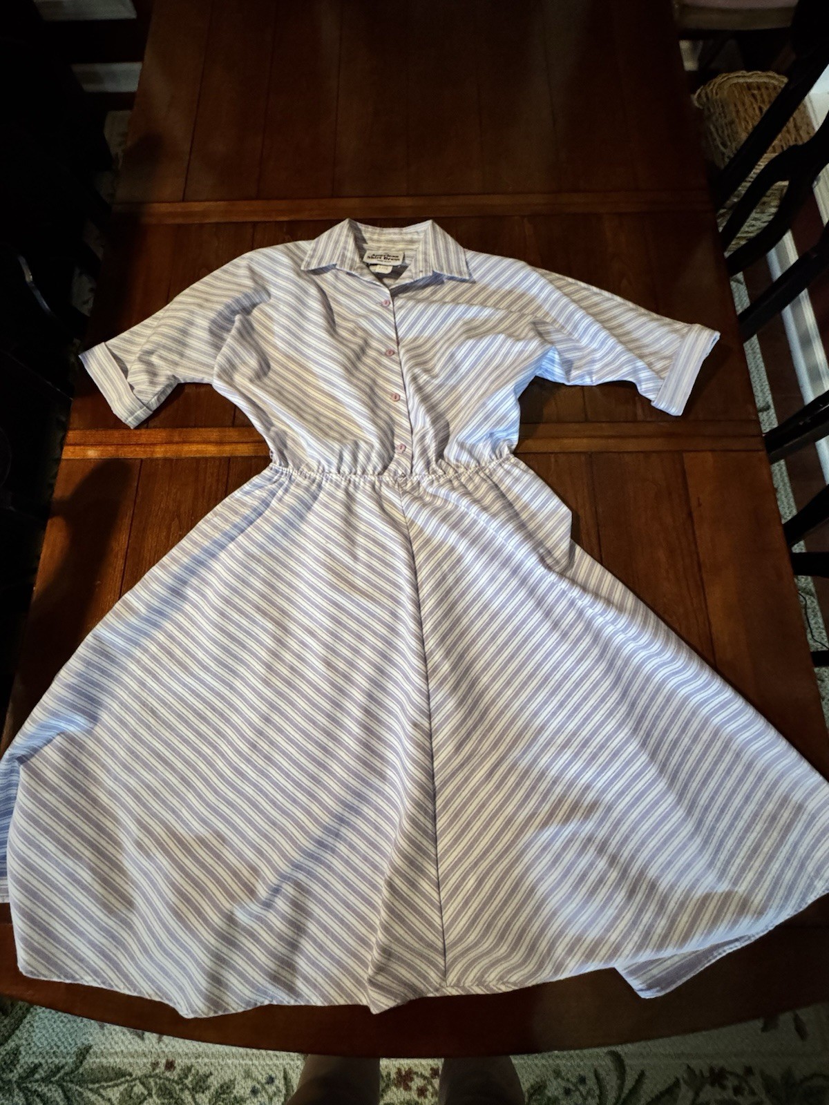 The American Shirt Dress Vintage 80’s Lavender White Stripe Size 11/12 USA