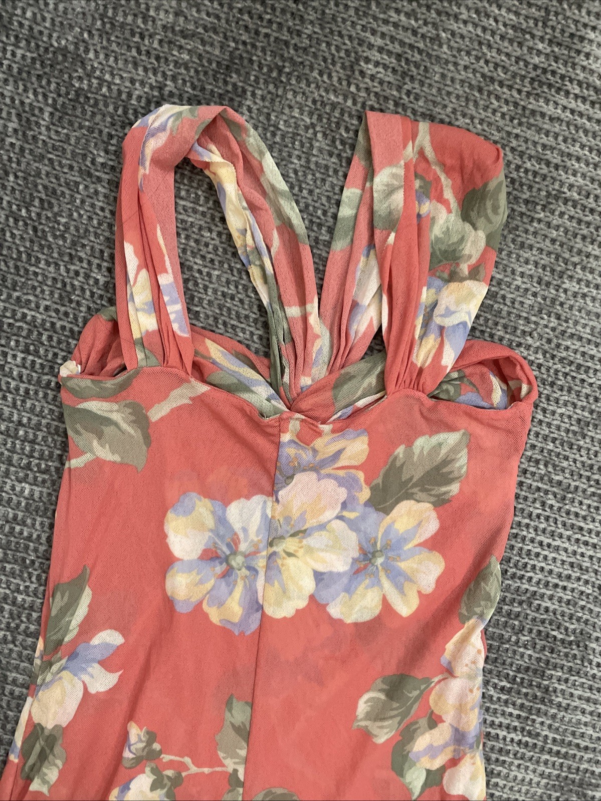 VTG Y2K Sweet Pea Floral Nylon Mini Dress Size Small Summer
