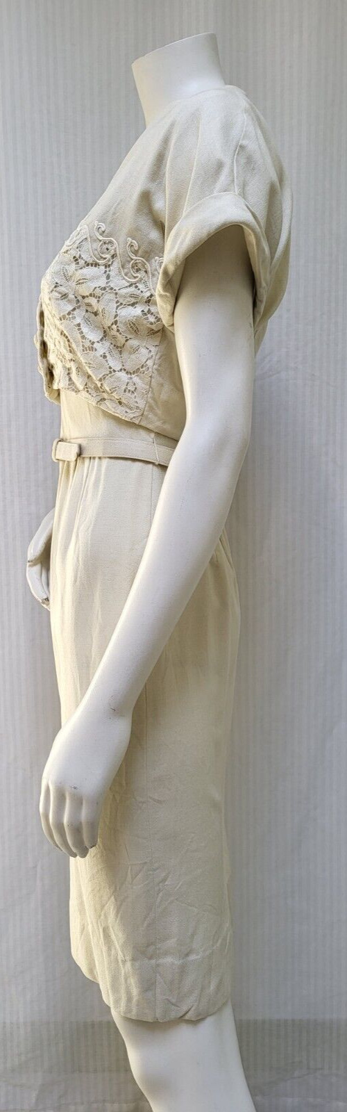 2 Piece Vintage 50’s ORIGINAL FRANKLIN Cream DRESS & BOLERO JACKET – Size S