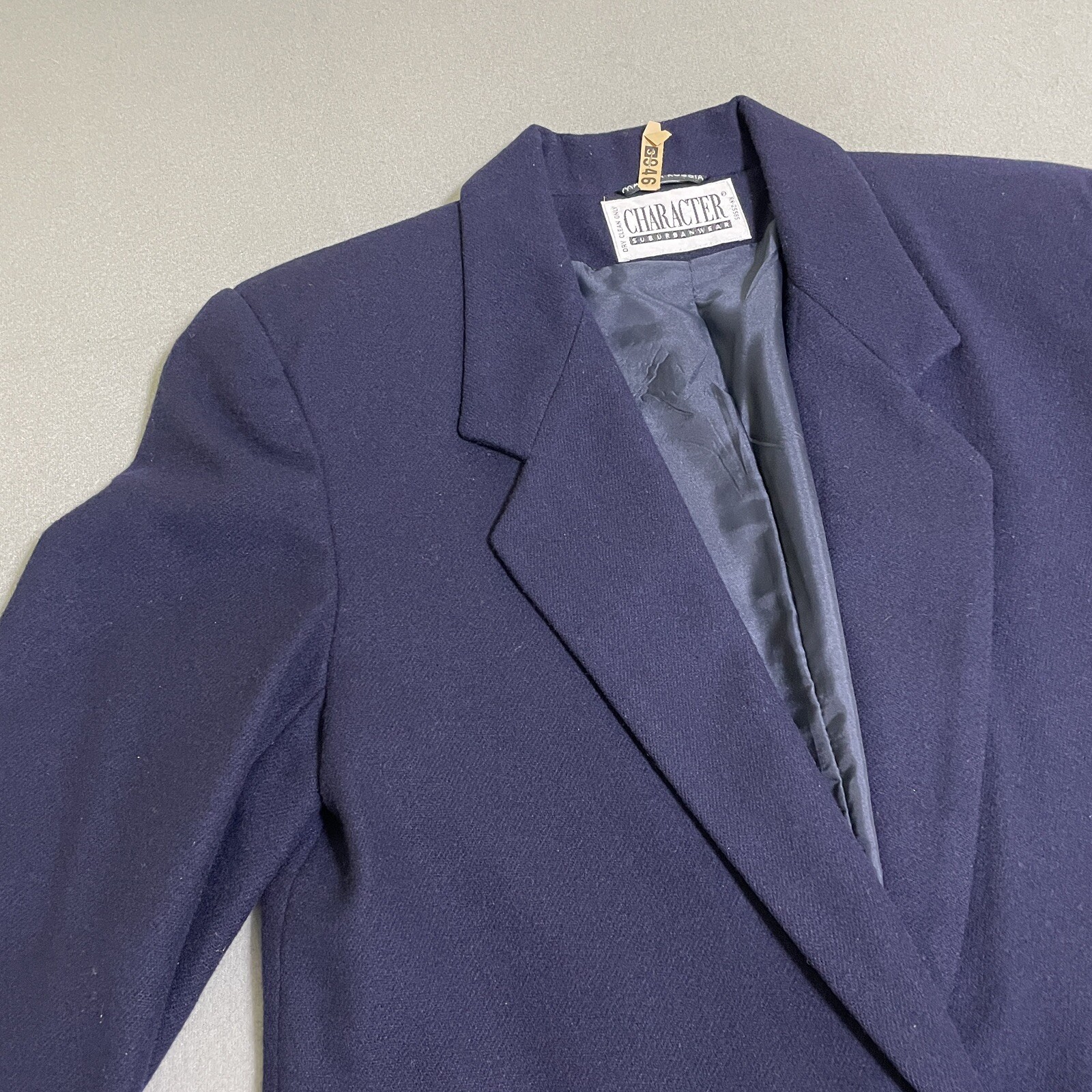 Vtg Womens WOOL BLAZER JACKET Gold Accent Buttons Preppy 90s Academic Navy Sz 8
