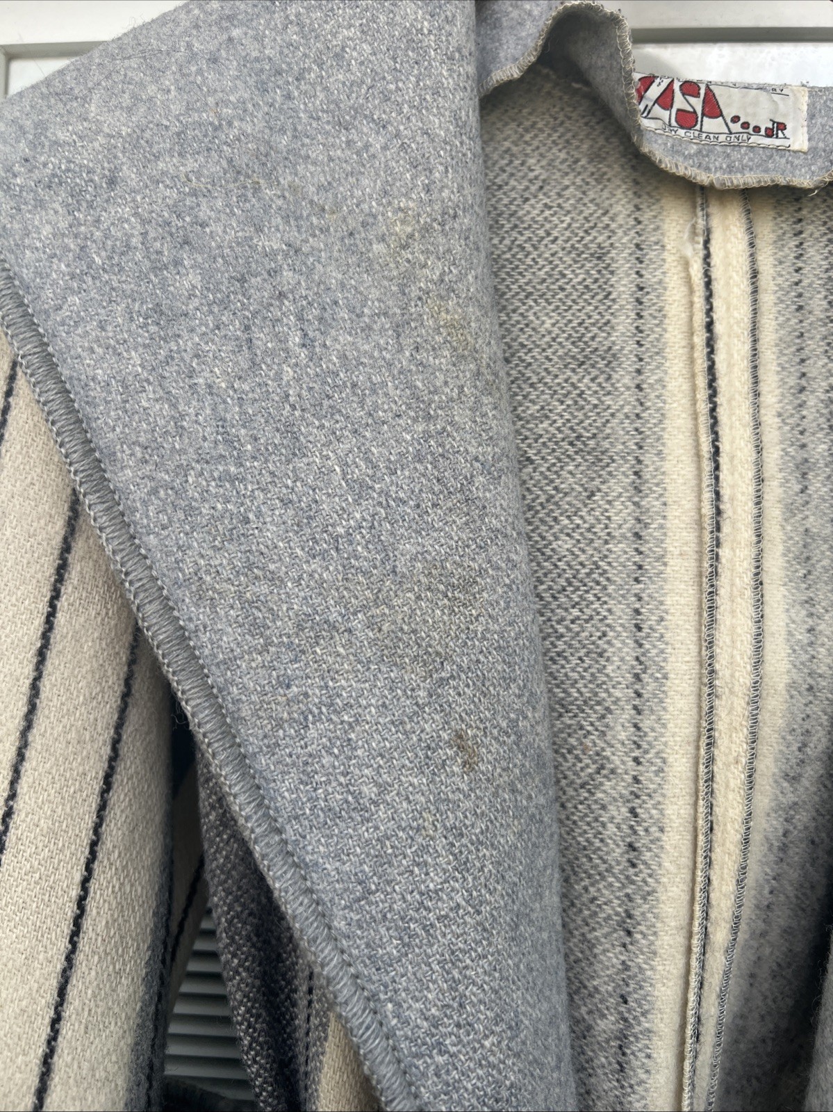Vintage Pea Coat 100% Virgin Wool Casa De Lana Jr Belted Uruguay Gray Tan Black