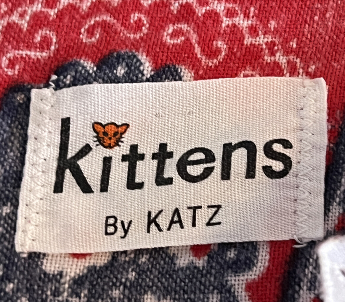 VTG Sleep Dress Night Gown Flannel Size Small Red Blue White Kittens by Katz