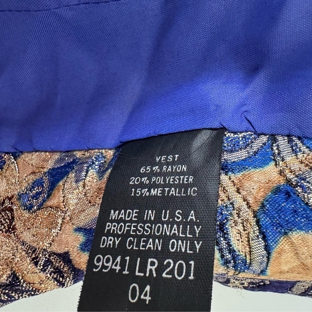 Vintage Tapestry paisley fancy metallic Vest Unisex blue and gold