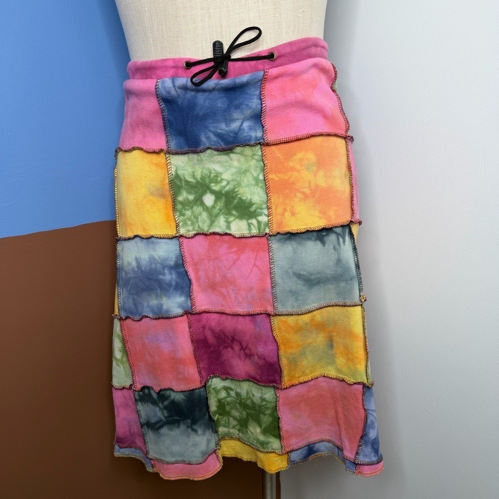Masque Noir Boho Vintage Nepal Colorful Patchwork Cotton Knit Drawstring Skirt
