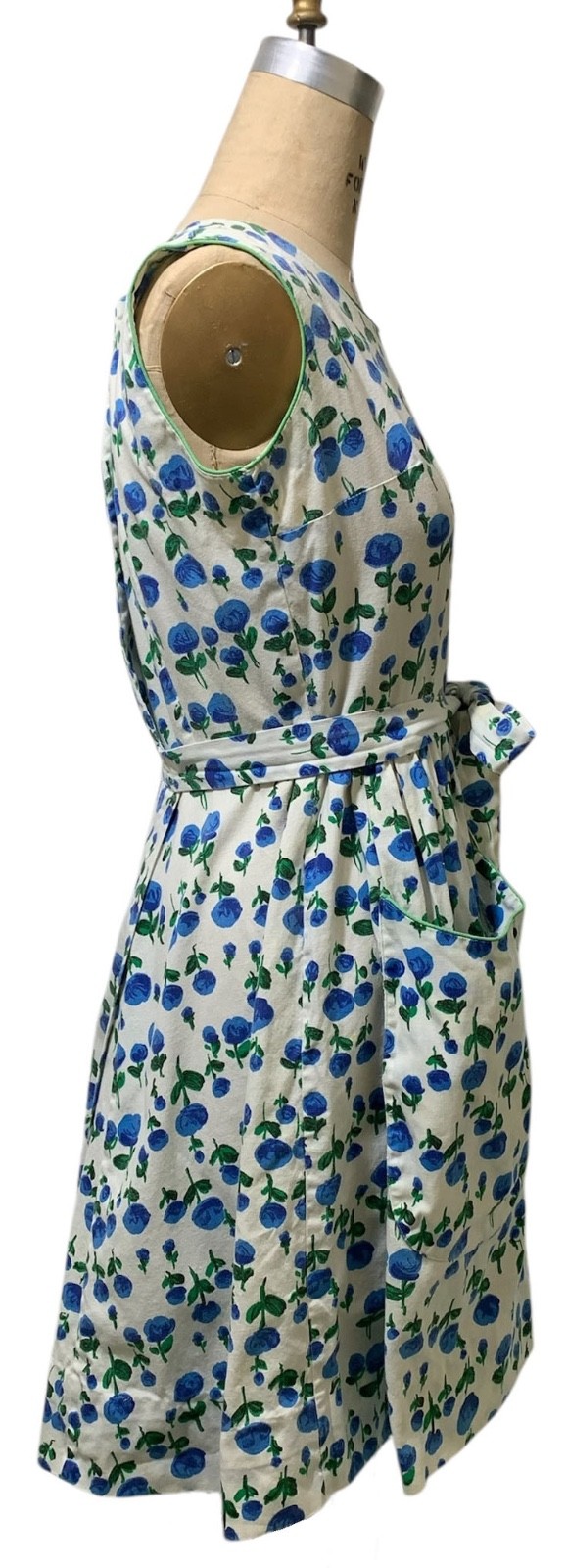 SWIRL Vintage 60s Women’s Cotton Rose Print Dress Tie Waist Pockets – Sz M
