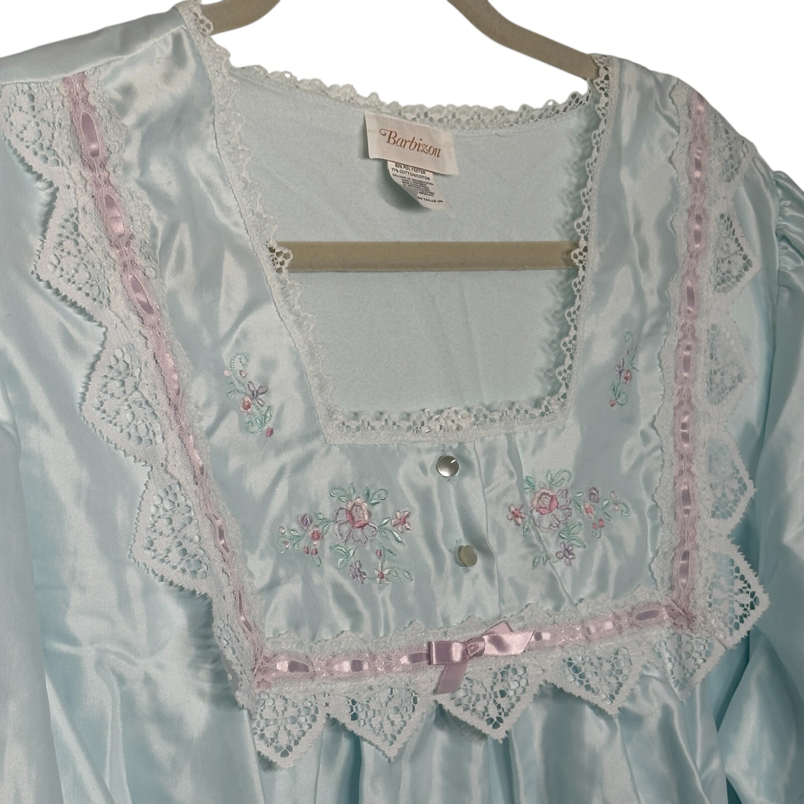 Barbizon Vintage 70s Blue Satin Super Cuddleskin Nightgown Size 1X With TAGS